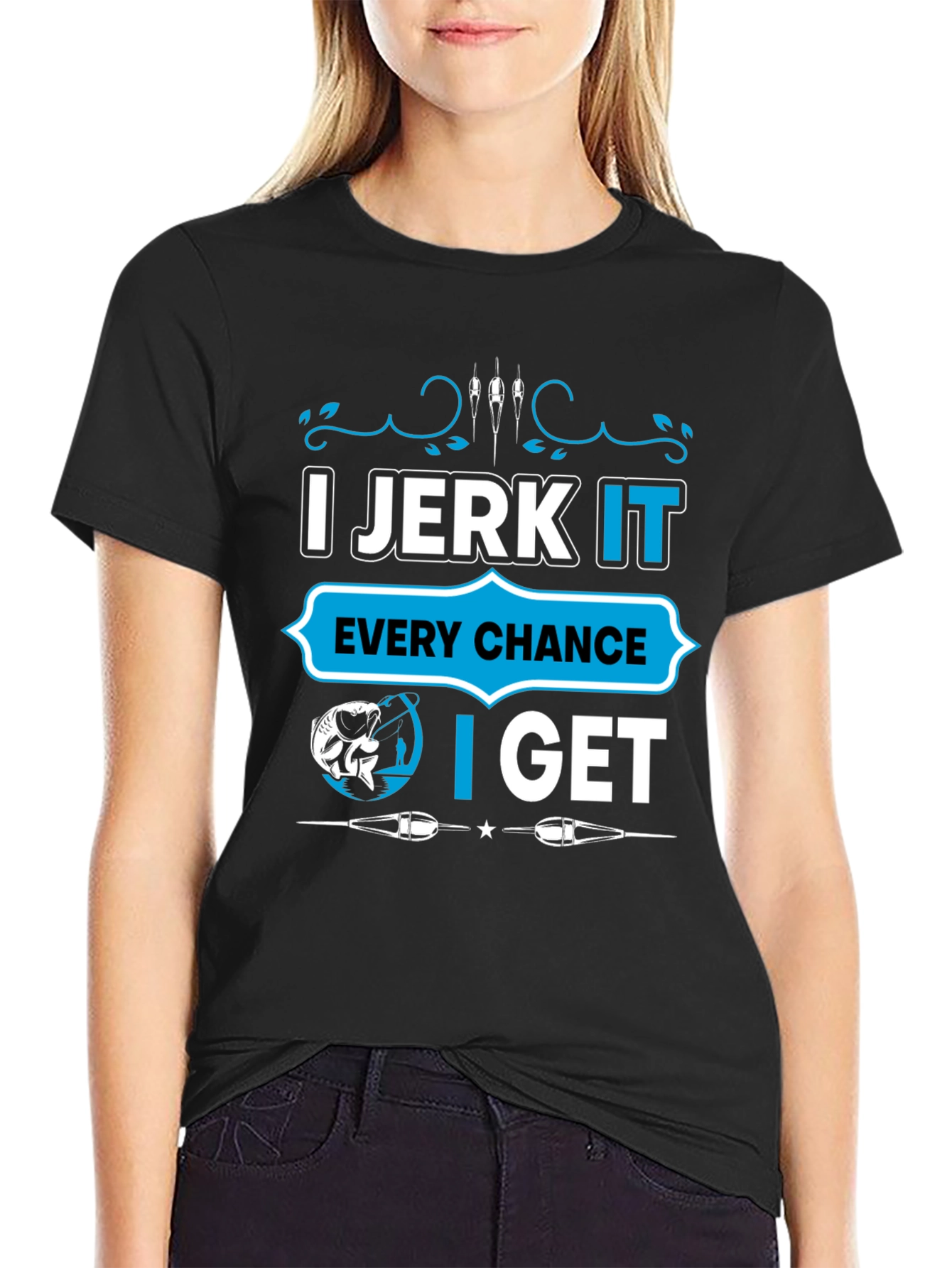 Black I Jerk It Fishing T-Shirt - Funny Fisherman Tee view 2