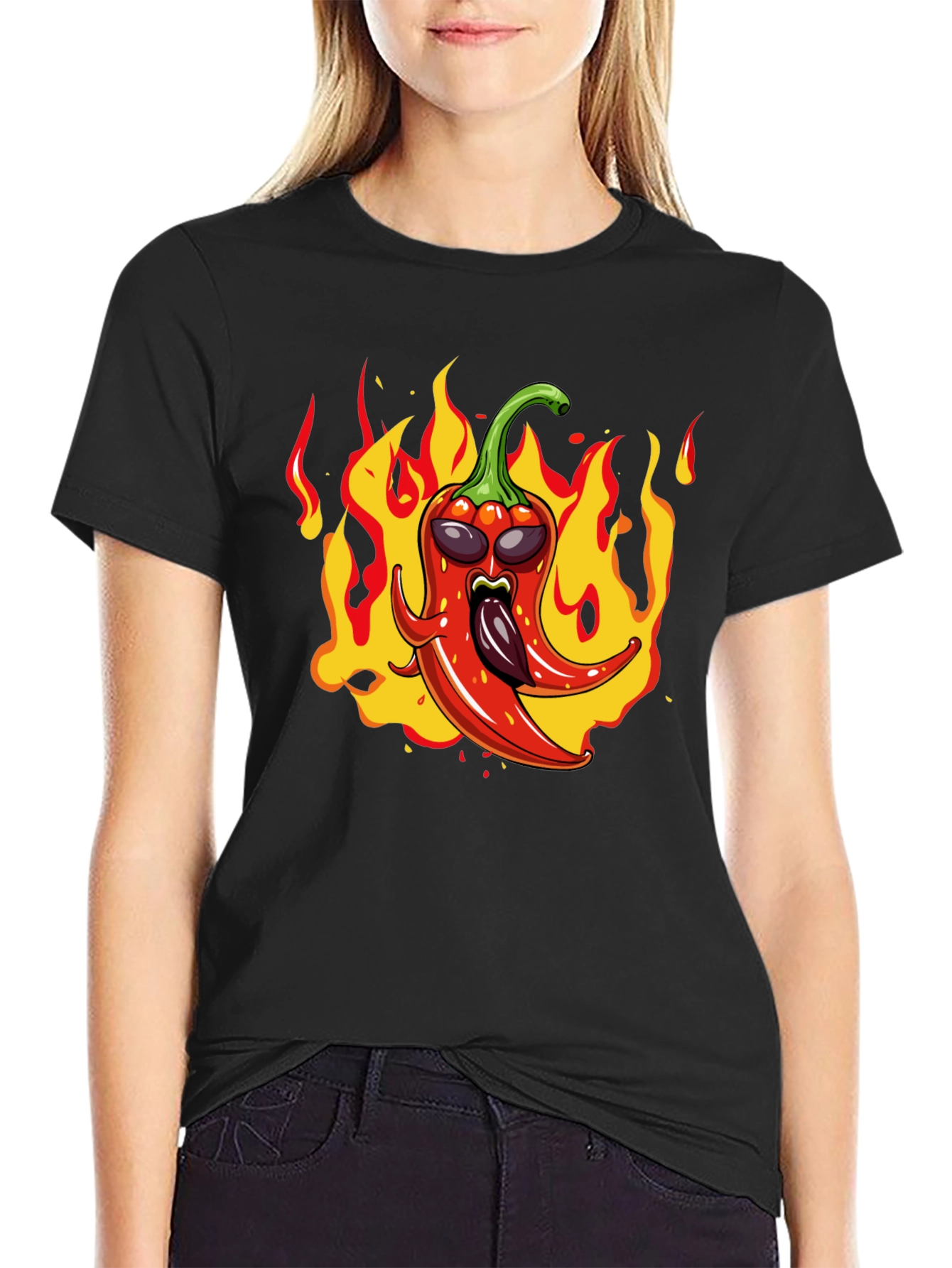 Black Spicy Pepper Graphic Tee - Hot Sauce Lover Shirt view 2