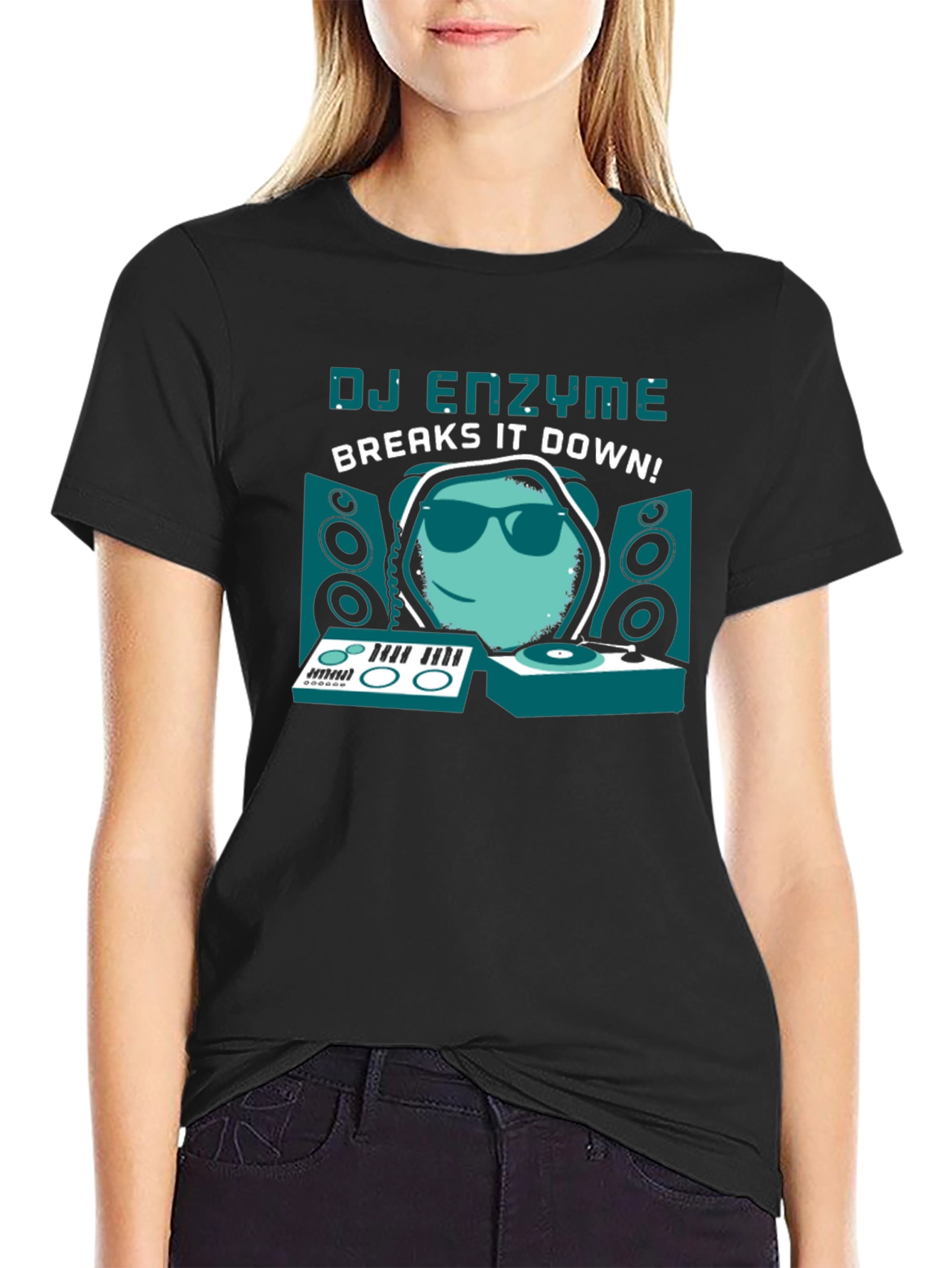 Black DJ Enzyme Breaks It Down! Graphic T-Shirt view 2