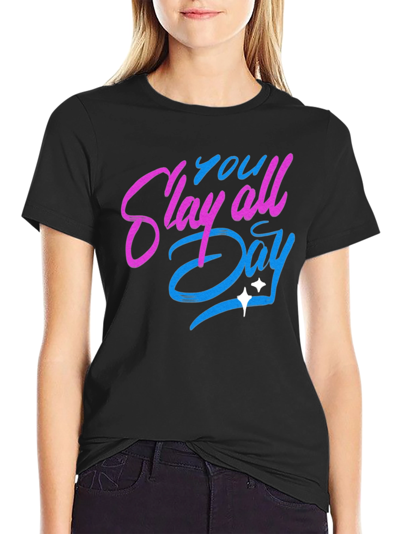 Black Slay All Day Graphic T-Shirt - Trendy Casual Tee view 2