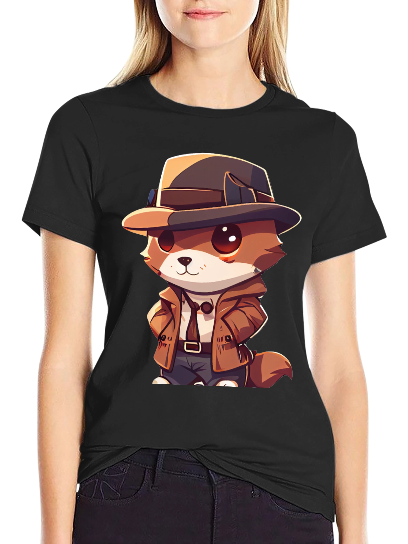 Black Detective Dog T-Shirt - Cartoon Style view 2