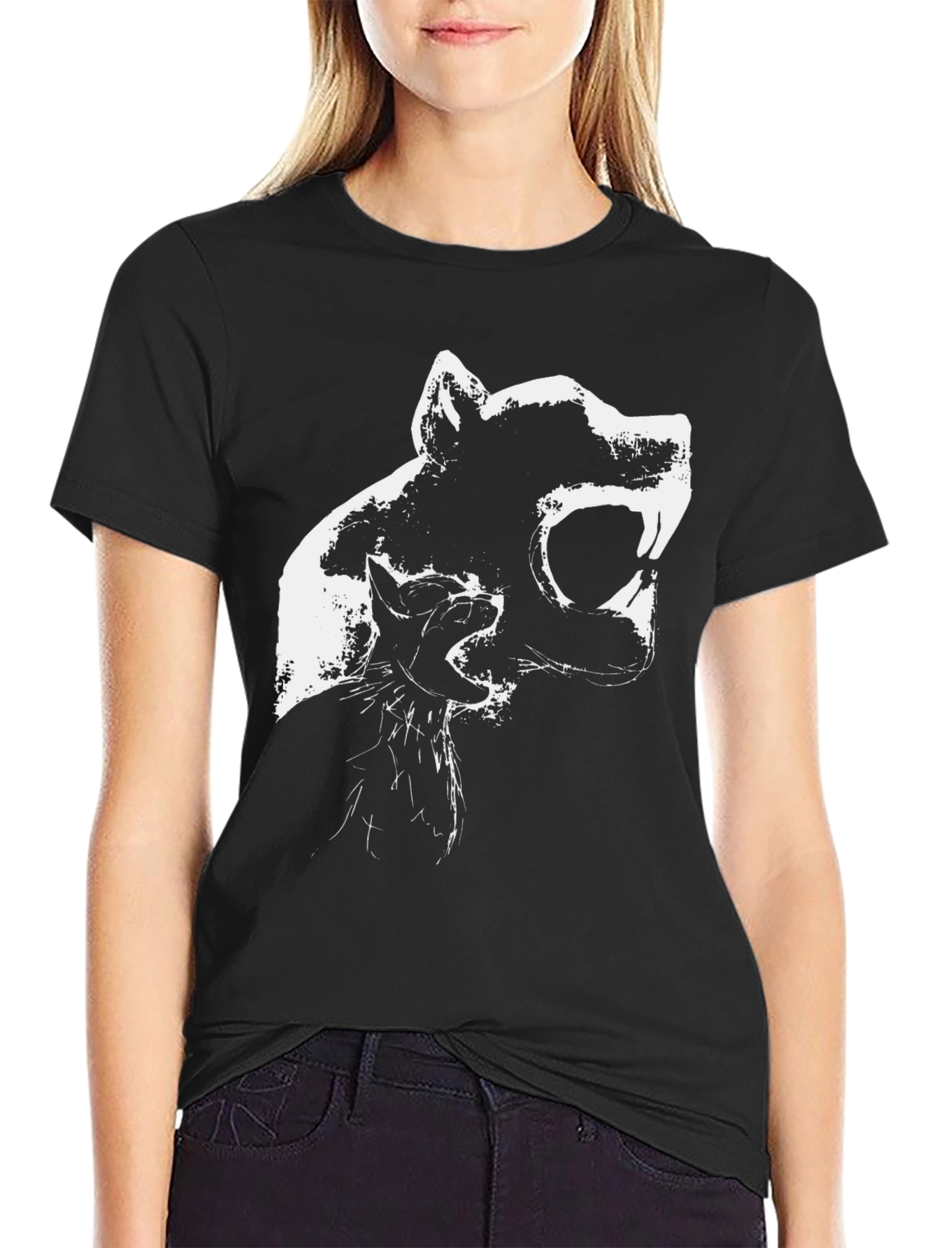 Black Black T-Shirt with Abstract Animal Graphic Print view 2