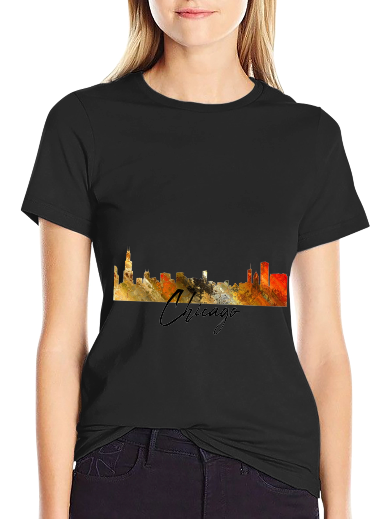 Black Chicago Skyline Men's Graphic T-Shirt view 2