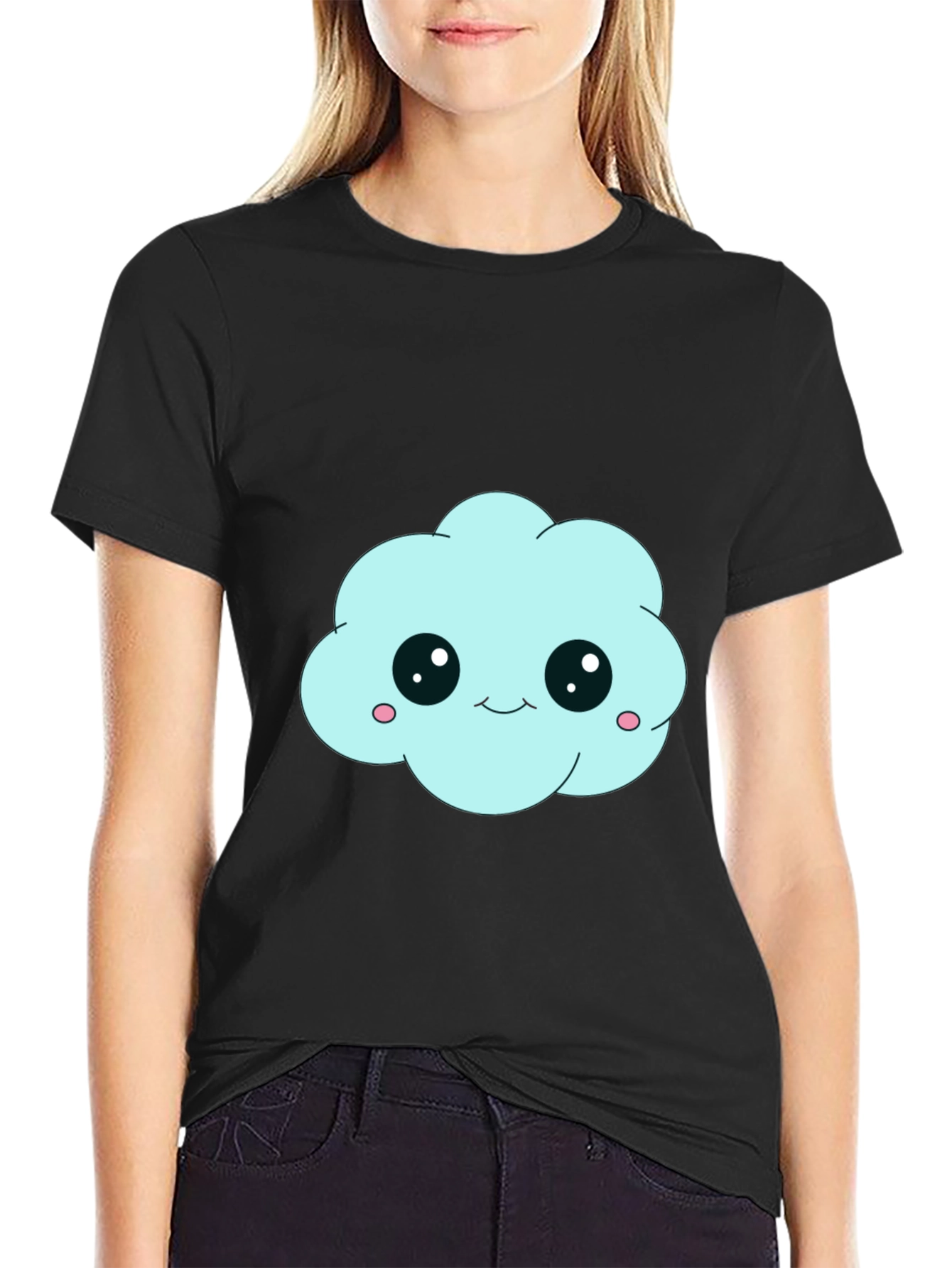 Black Cute Cloud Graphic Black T-Shirt - Unisex view 2