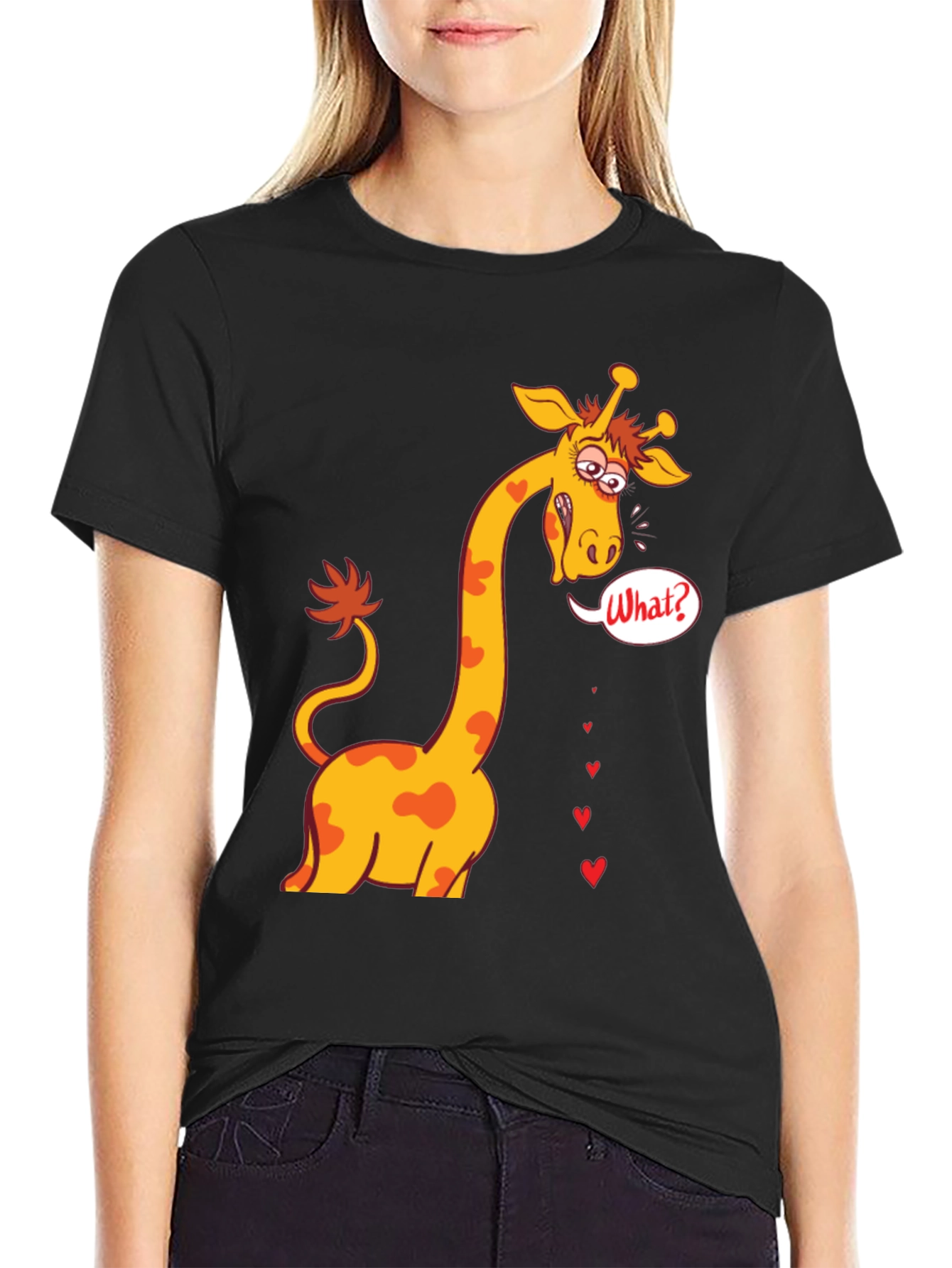 Black Funny Giraffe What? T-Shirt - Black view 2