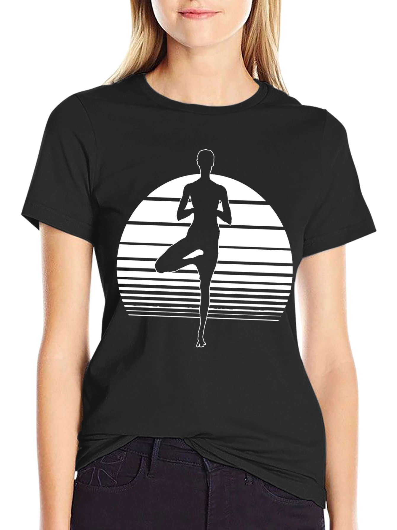 Black Yoga Pose Graphic Tee - Black Cotton Blend Shirt view 2
