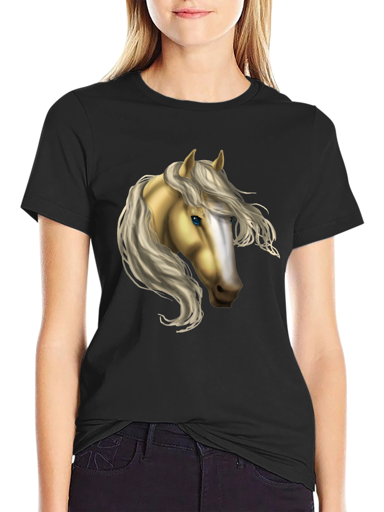 Black Horse Graphic T-Shirt - Black Cotton Blend Tee view 2