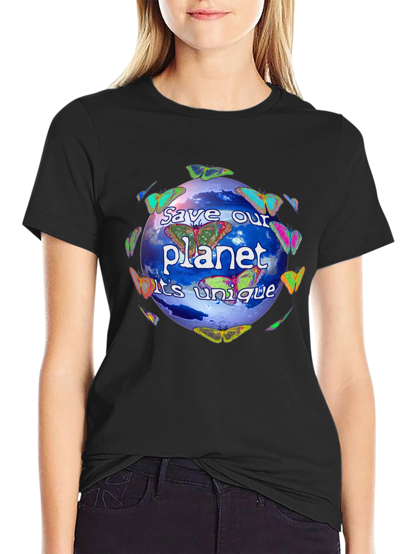 Black Save Our Planet Graphic T-Shirt - Unique Design! view 2