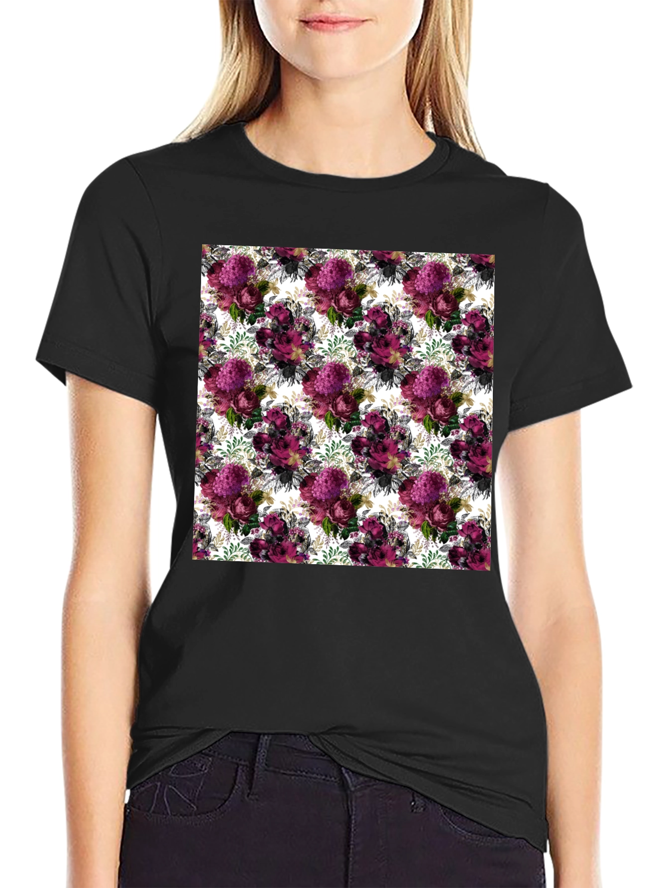 Black Floral Burst Men's T-Shirt - Unique Pattern Tee view 2