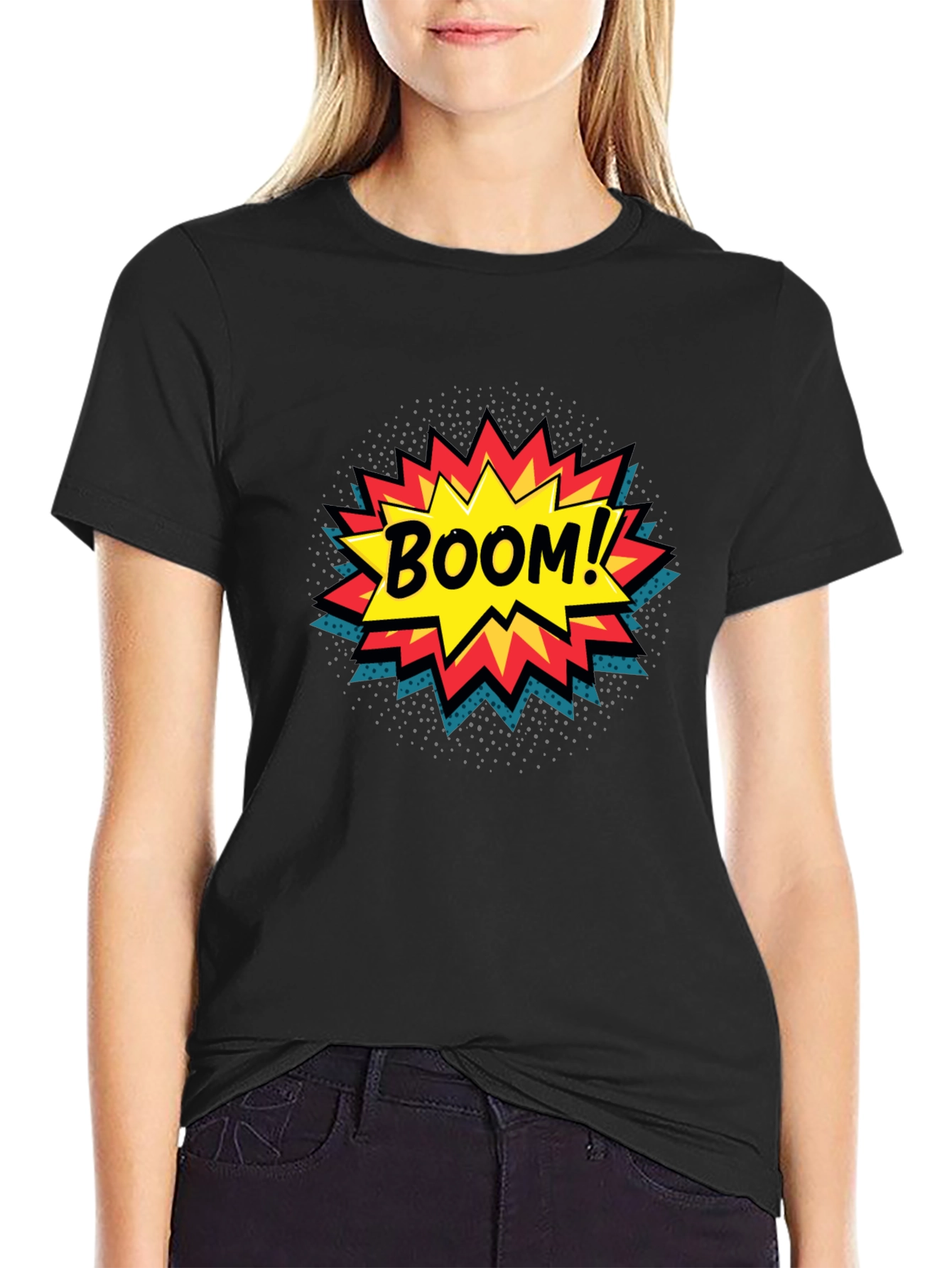 Black Boom! Comic Book Graphic Print Black T-Shirt view 2