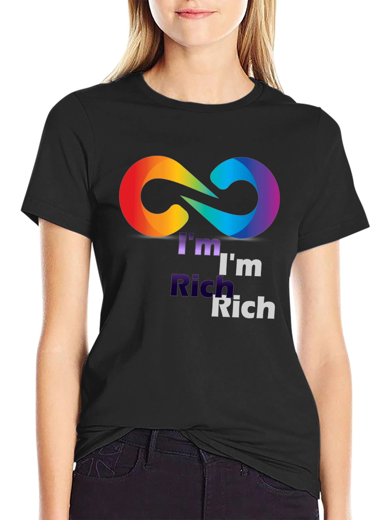 Black I'm Rich Rainbow Infinity Symbol Black T-Shirt view 2