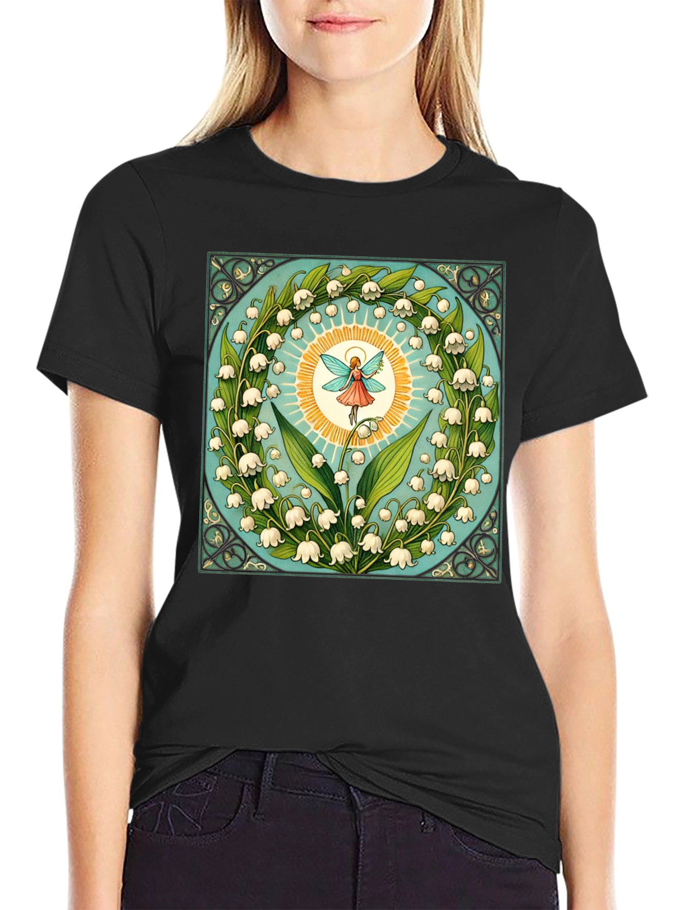 Black Lily of the Valley Fairy Graphic Tee view 2