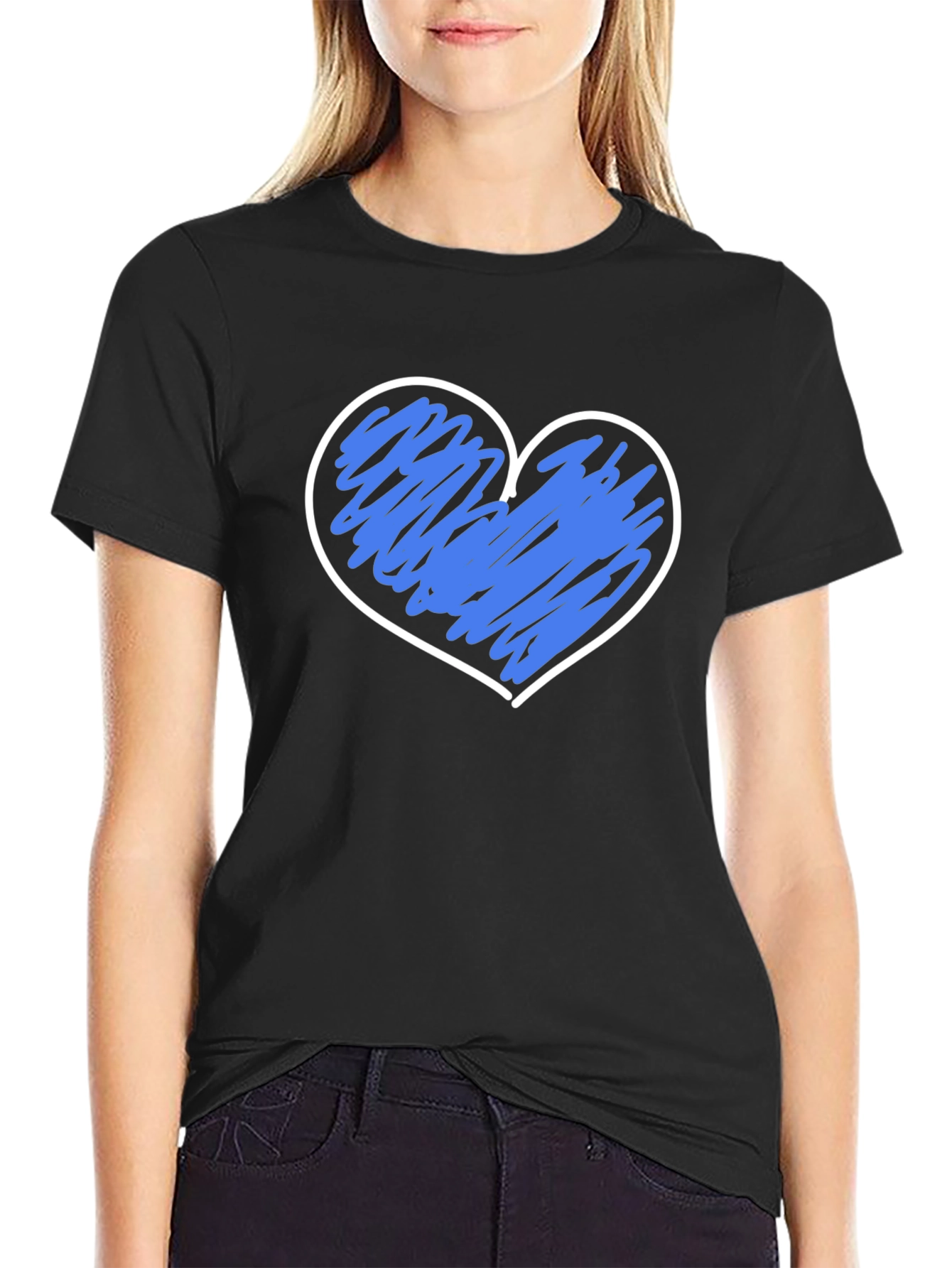 Black Heart Scribble Graphic T-Shirt - Black Crew Neck view 2