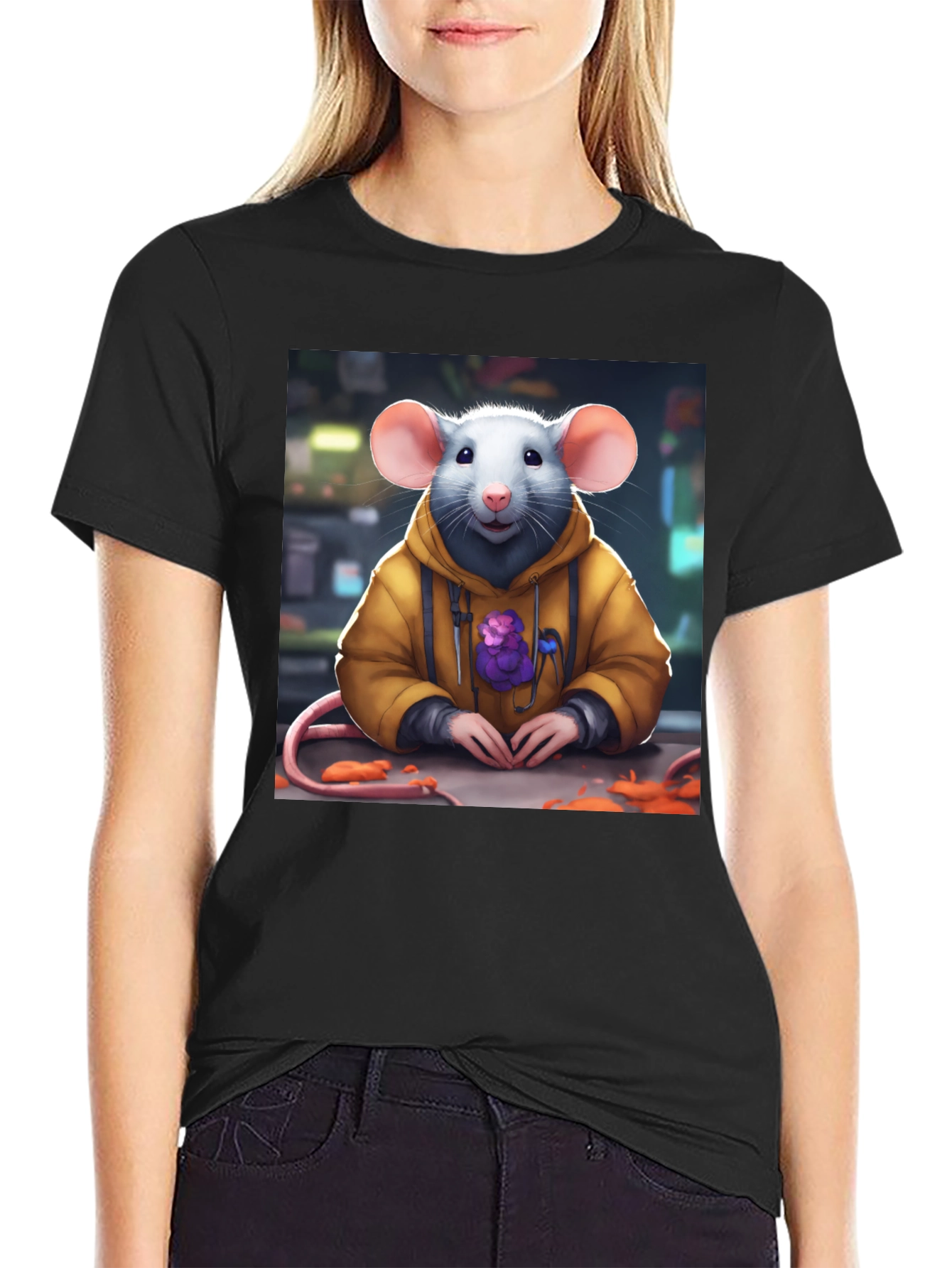 Black Rat in Hoodie T-Shirt - Unique Graphic Tee view 2