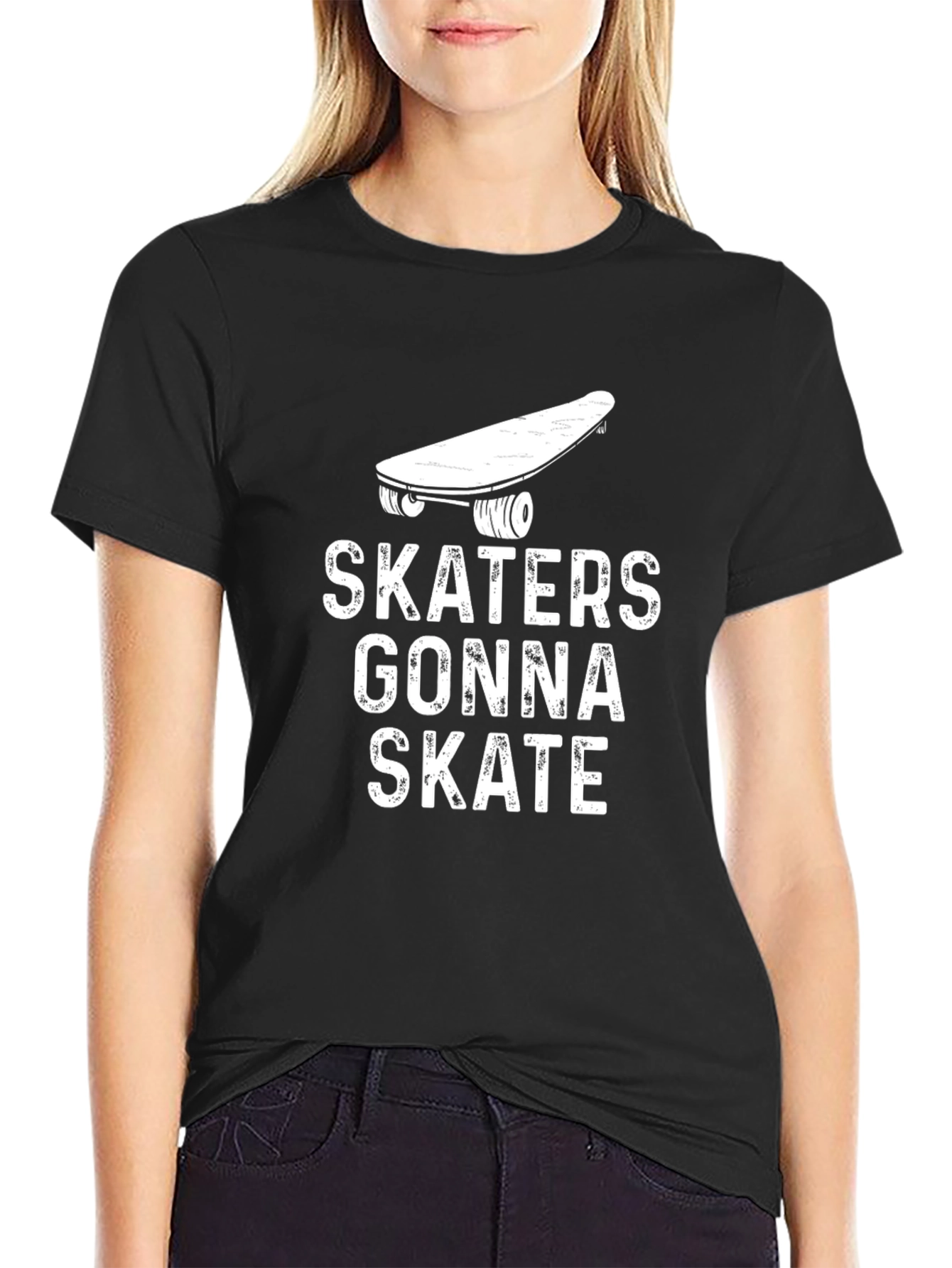 Black Skaters Gonna Skate Graphic Tee - Black Cotton T-Shirt view 2