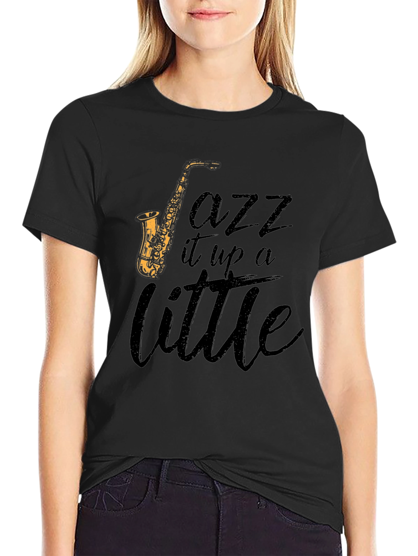 Black Jazz It Up Tee - Saxophone Graphic T-Shirt view 2