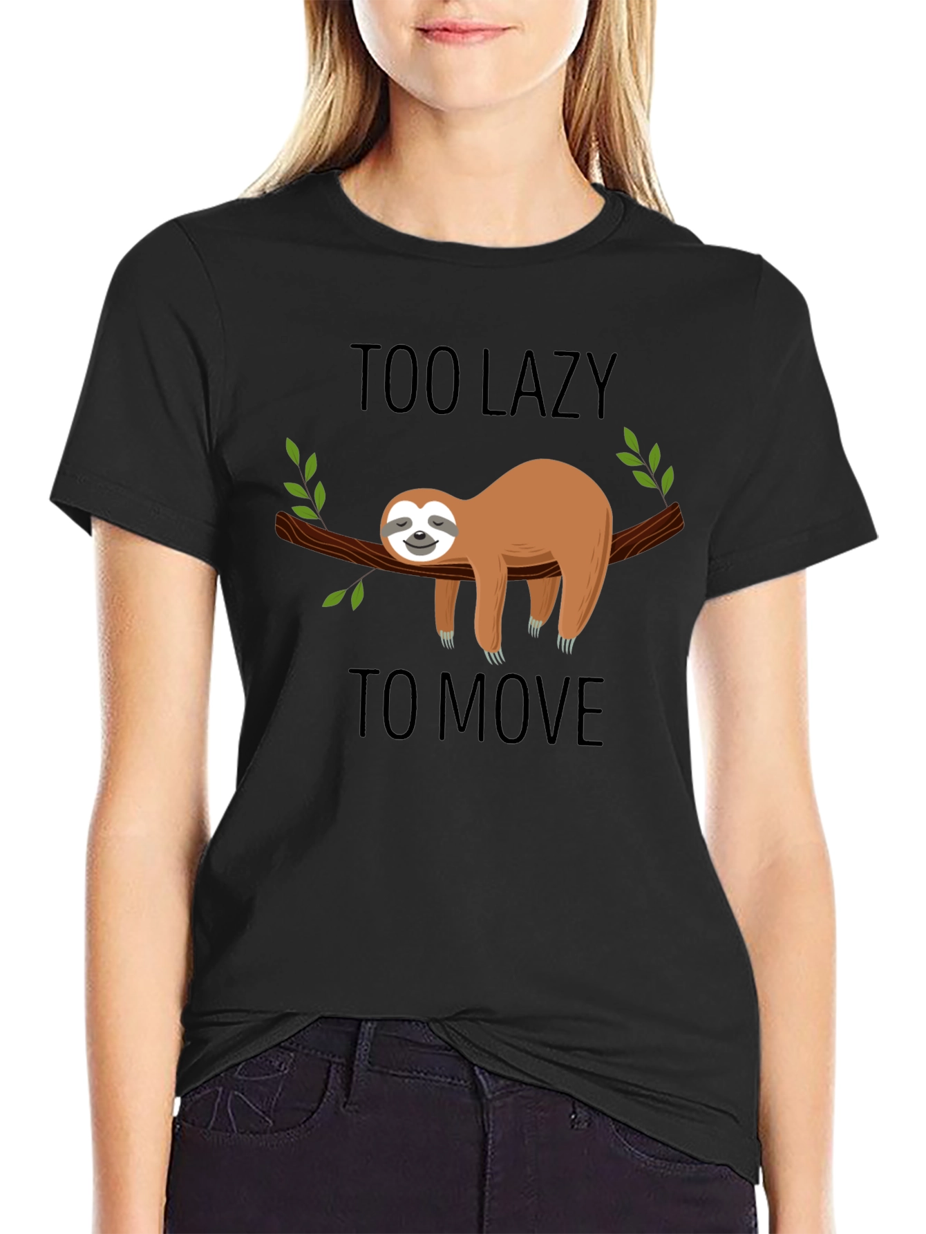 Black Lazy Sloth Graphic T-Shirt - Men's Black Tee view 2