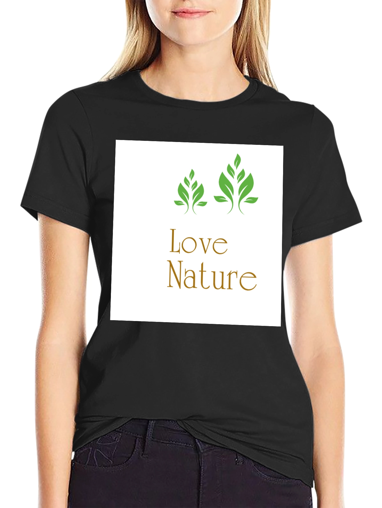 Black Love Nature Graphic Tee - Black Cotton T-Shirt view 2