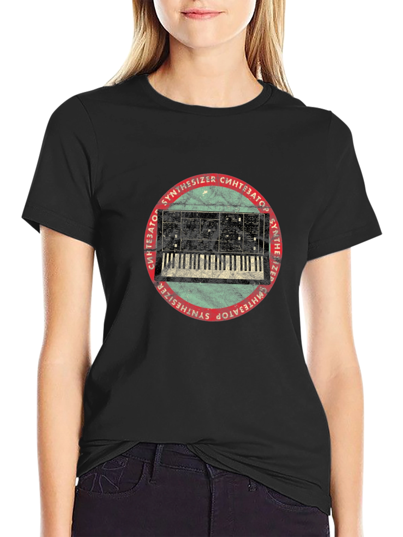 Black Synthesizer Graphic T-Shirt - Retro Music Tee view 2