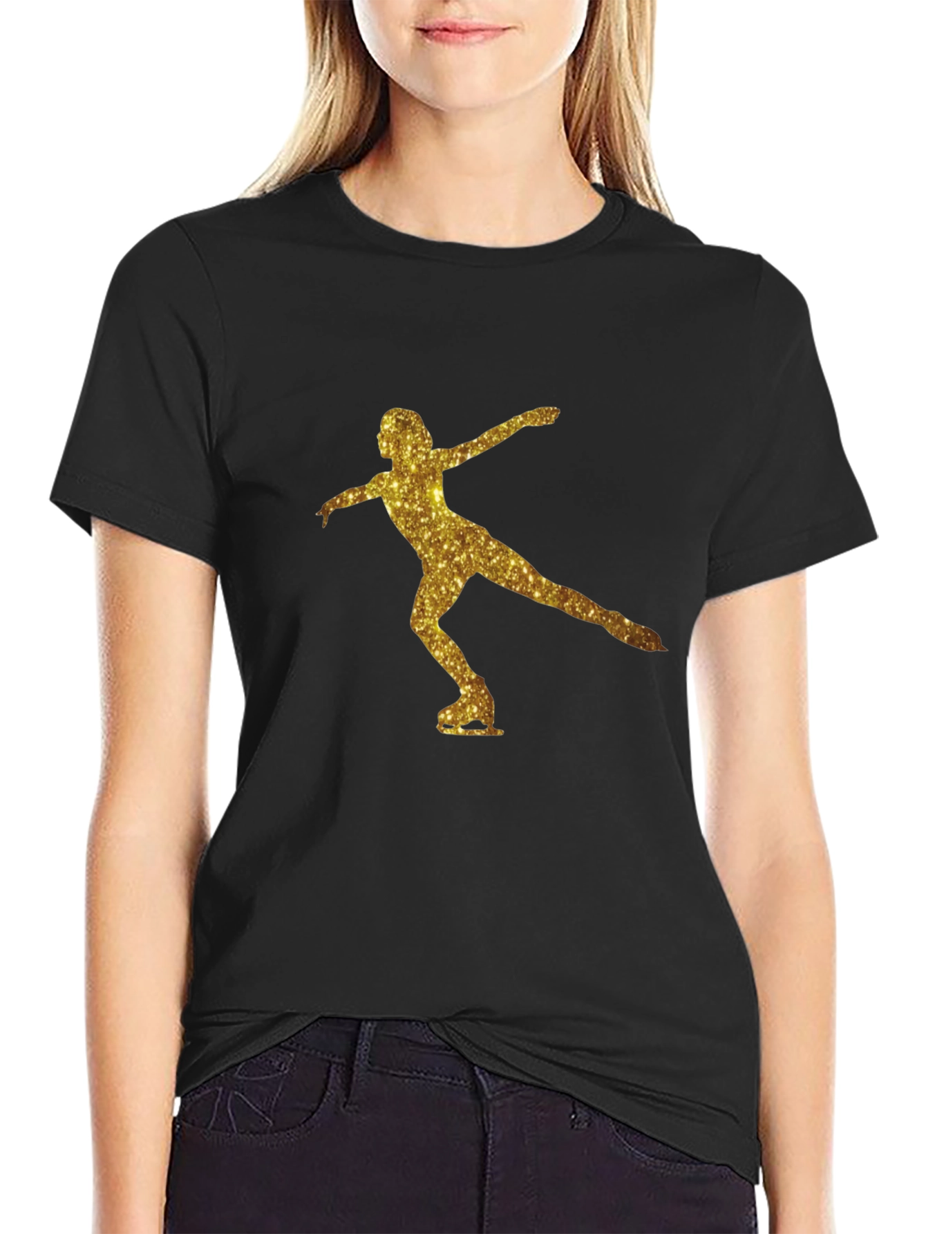 Black Gold Glitter Ice Skater T-Shirt - Black view 2