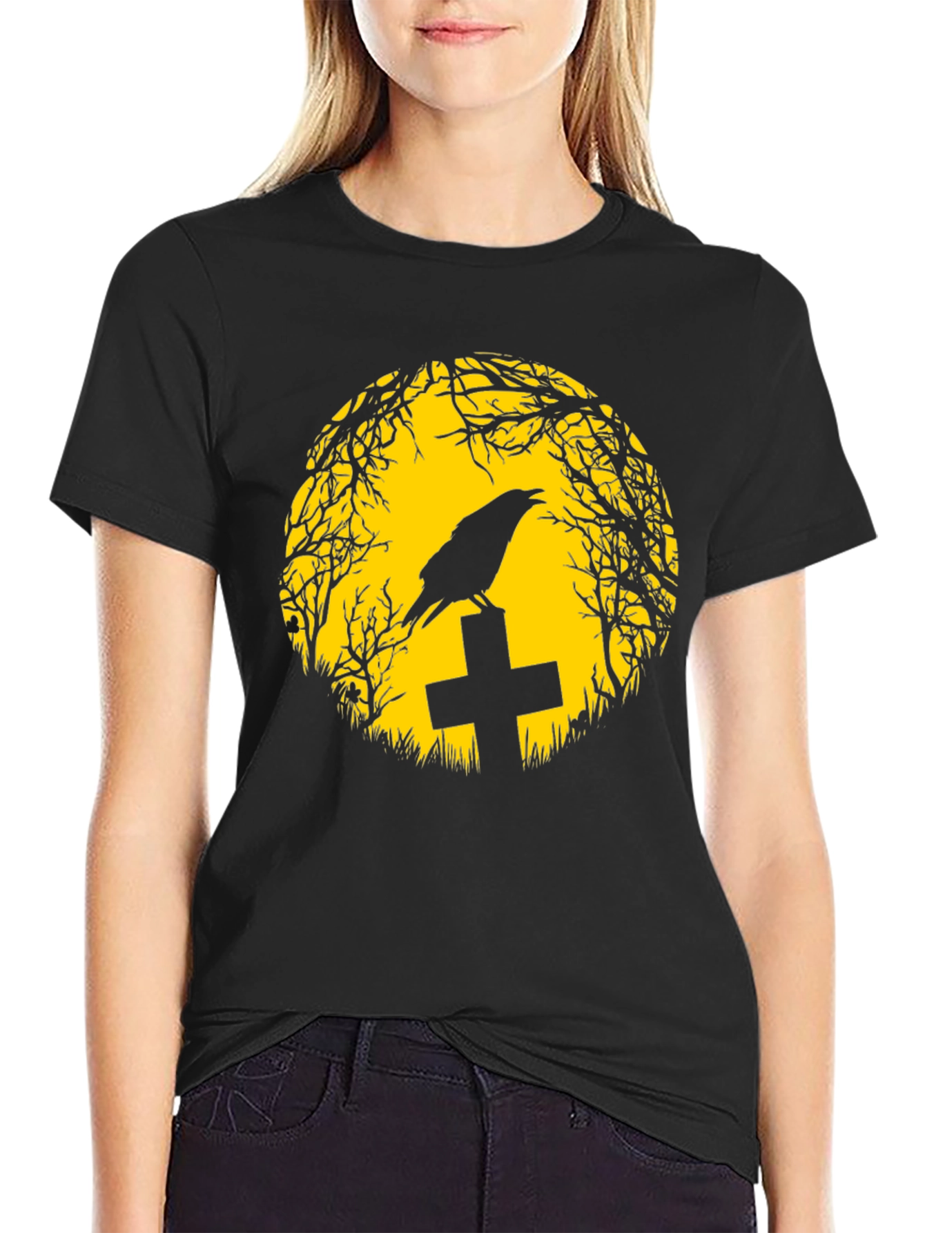 Black Raven on Tombstone T-Shirt view 2
