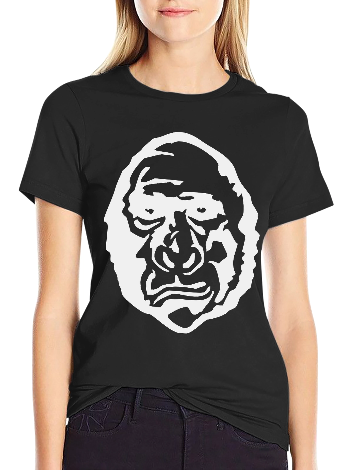 Black Graphic Tee - Grotesque Face Design, Black Cotton view 2