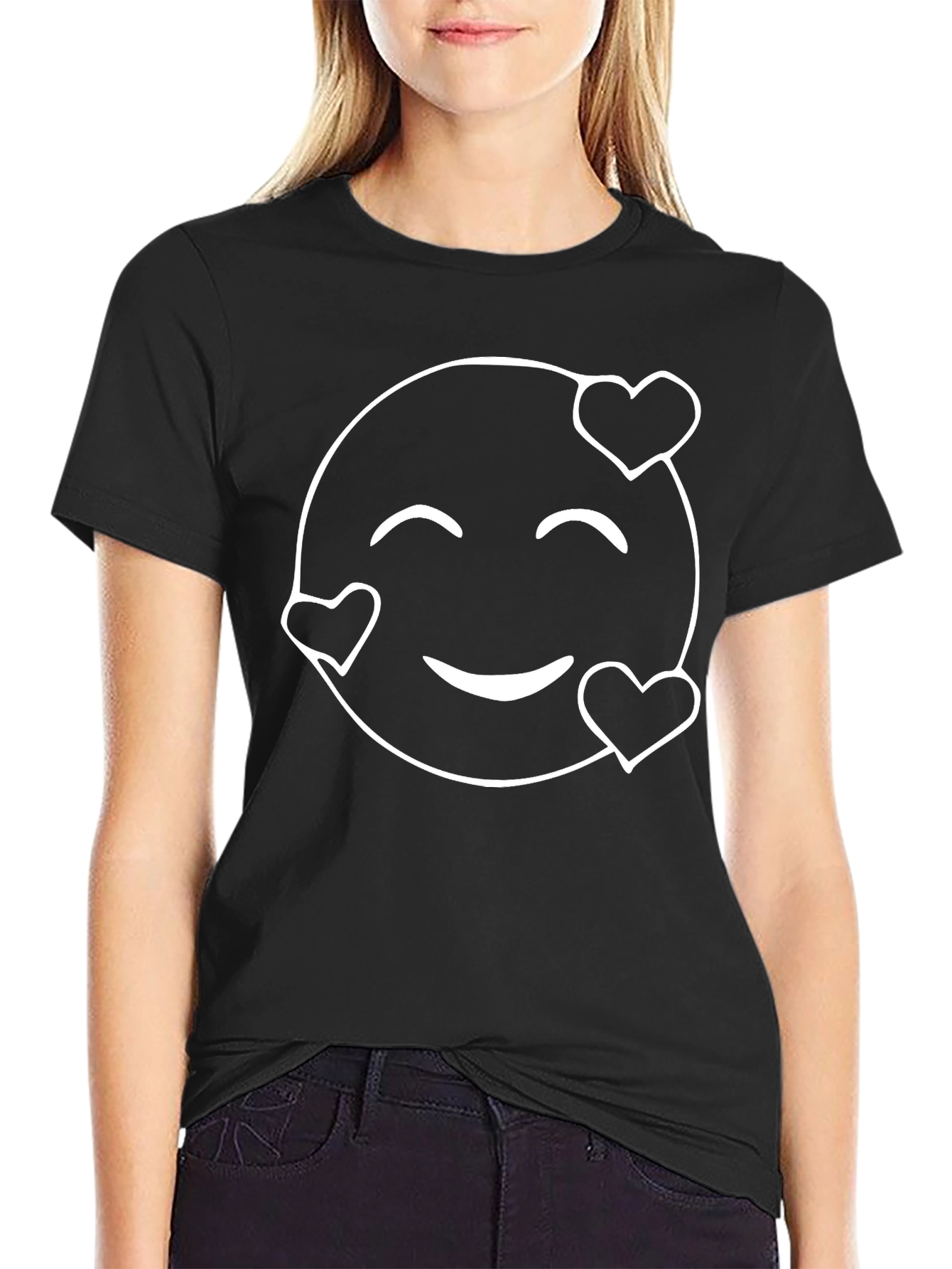 Black Heart Eyes Emoji Graphic Tee - Black view 2