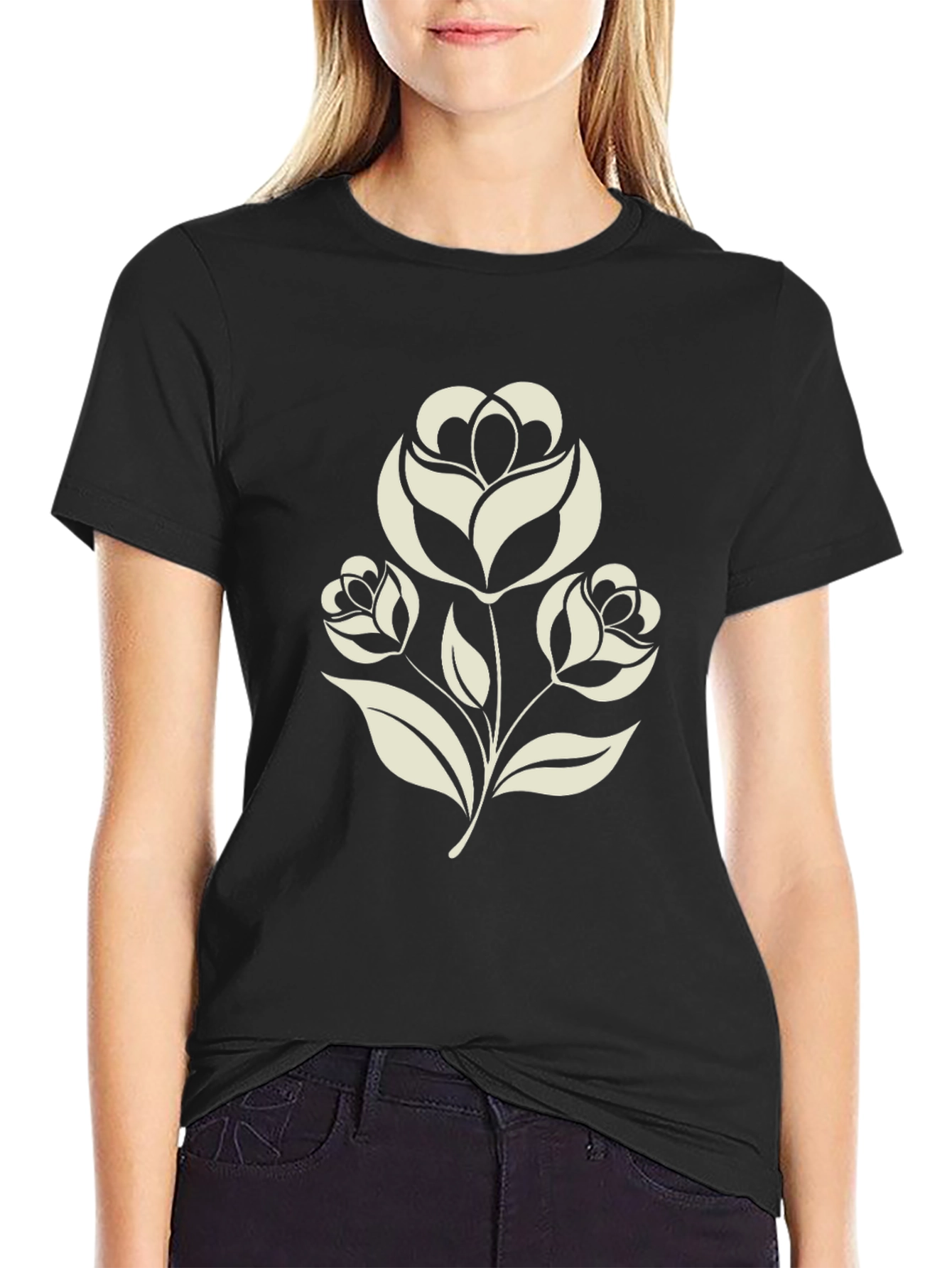Black Floral Graphic Tee - Black view 2