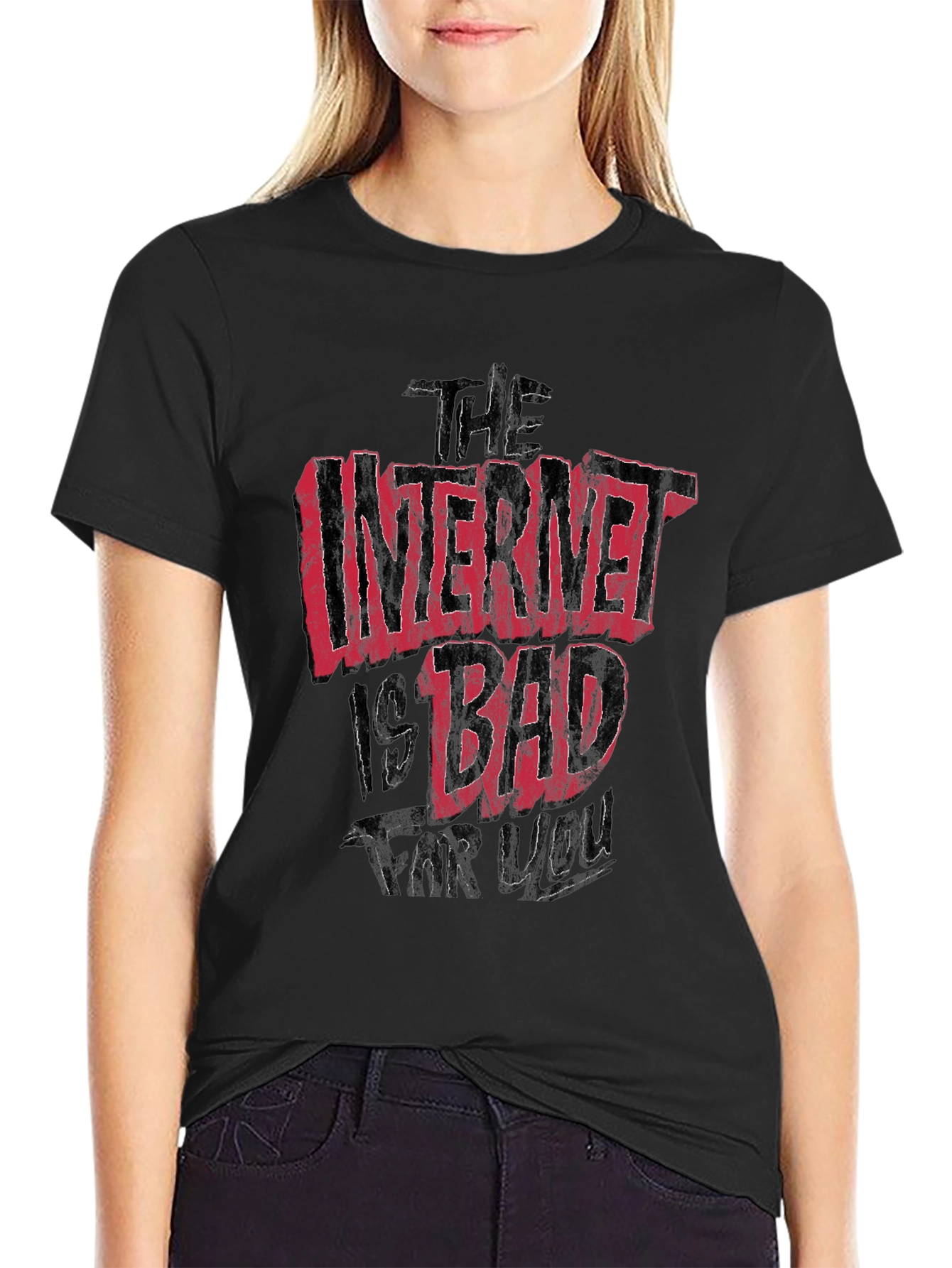 Black The Internet Is Bad For You Graphic T-Shirt view 2