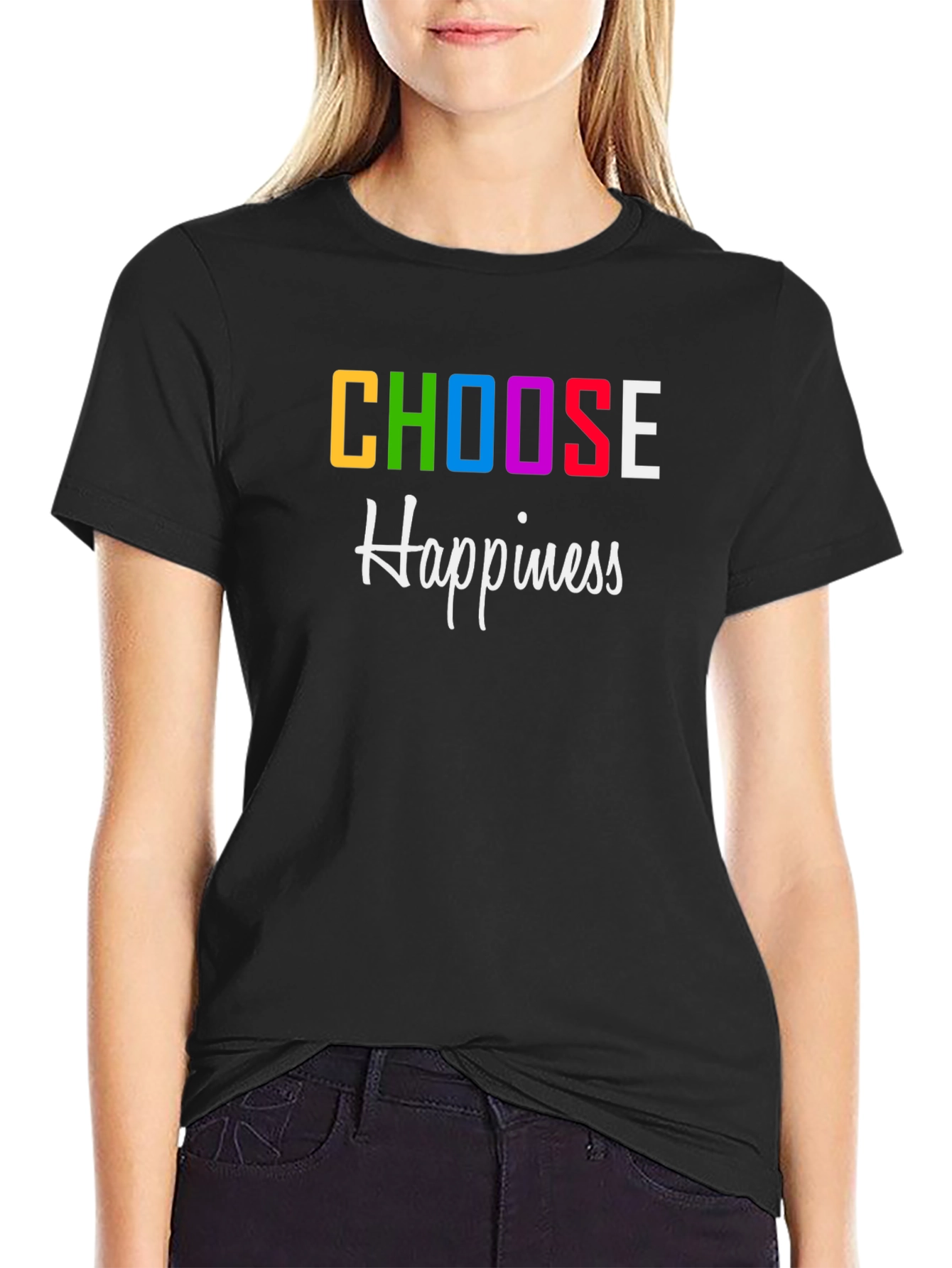 Black Choose Happiness Graphic Print T-Shirt view 2