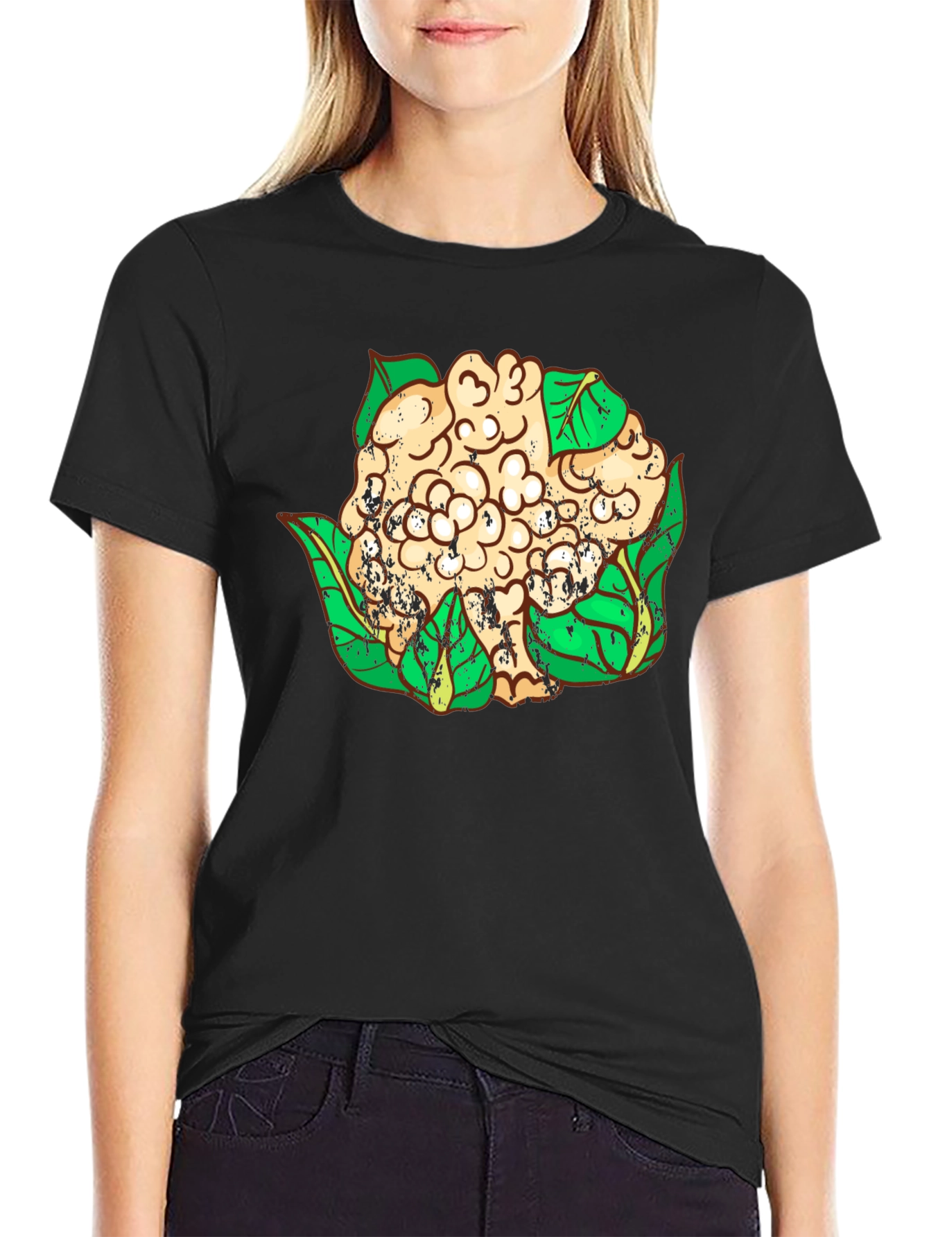 Black Cauliflower Graphic T-Shirt - Unique Vegan Style view 2