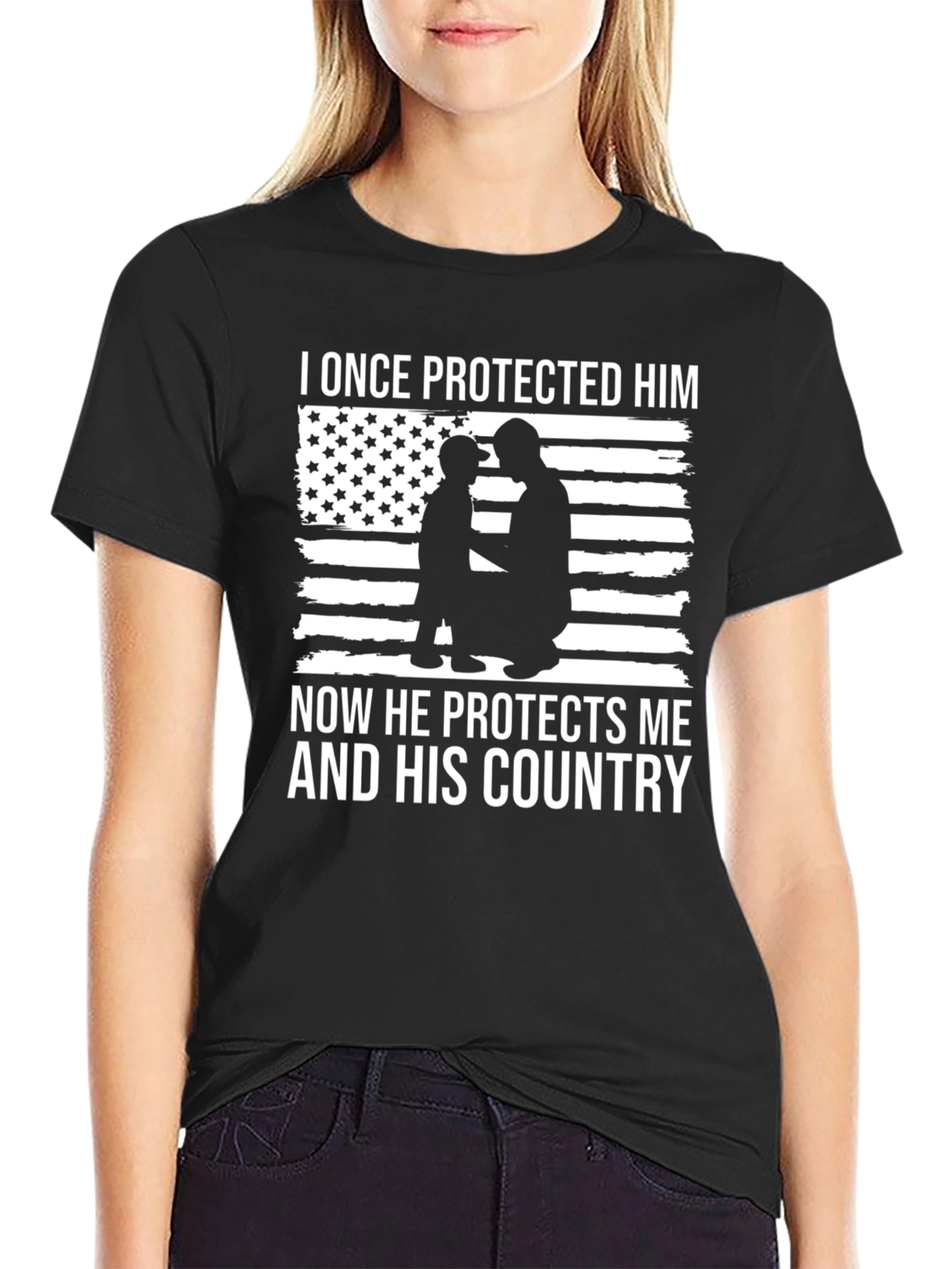 Black I Once Protected Him T-Shirt - Patriotic Father & Son Tee view 2