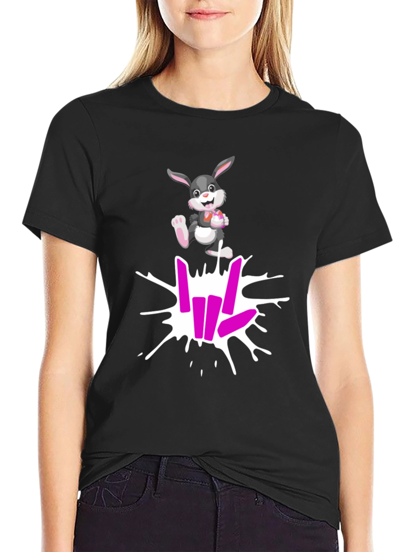 Black Cool Rabbit Share Love T-Shirt view 2