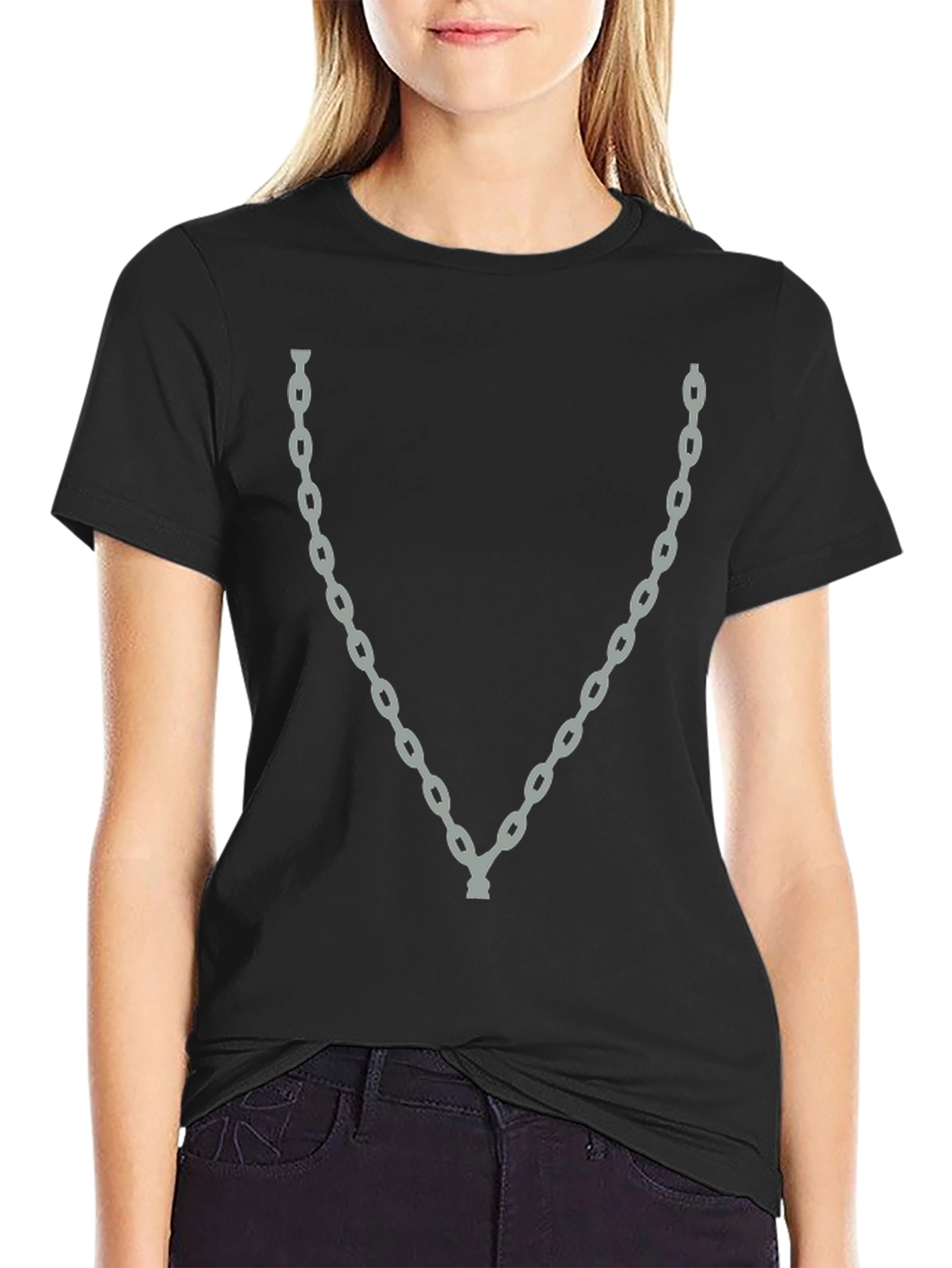 Black Men's Chain Graphic Tee - Stylish Crew Neck T-Shirt view 2