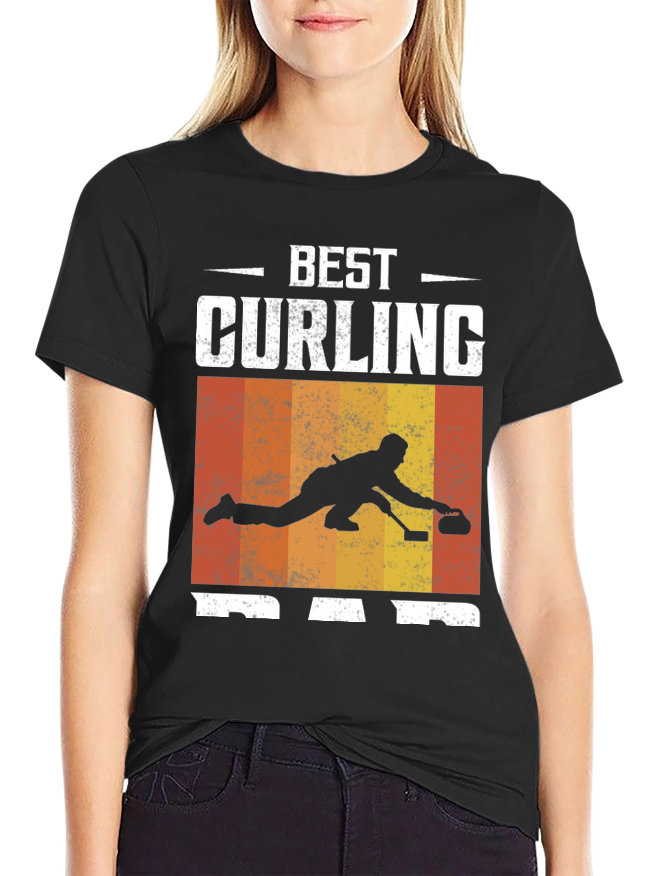 Black Best Curling Dad T-Shirt Black Graphic Tee view 2