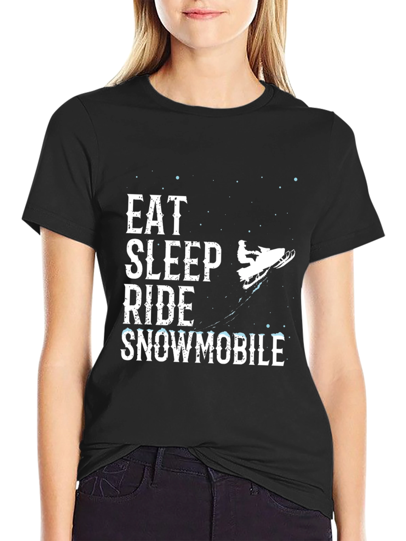 Black Eat Sleep Ride Snowmobile Black Graphic Tee view 2