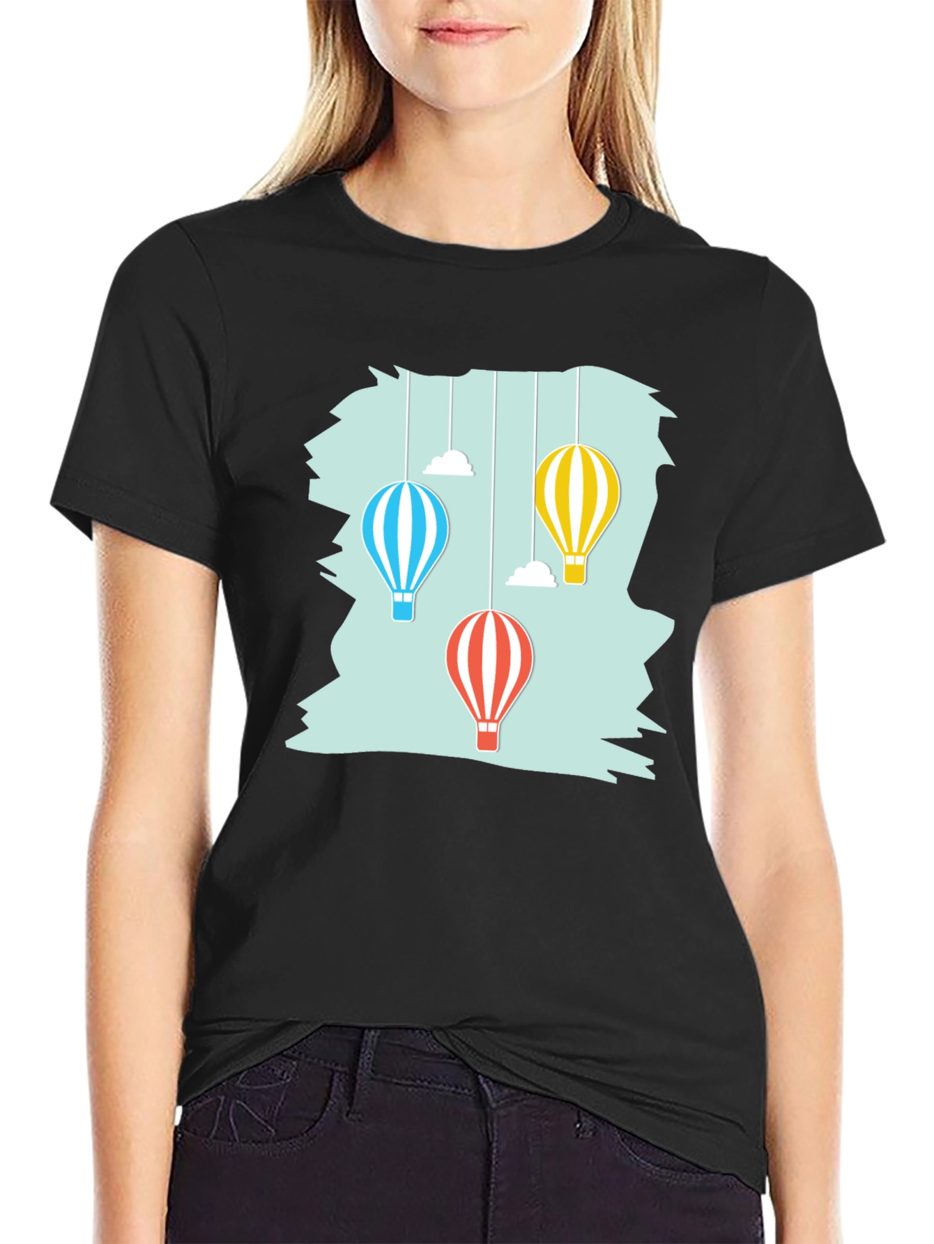 Black Hot Air Balloon Graphic Tee - Soft Cotton Casual Shirt view 2