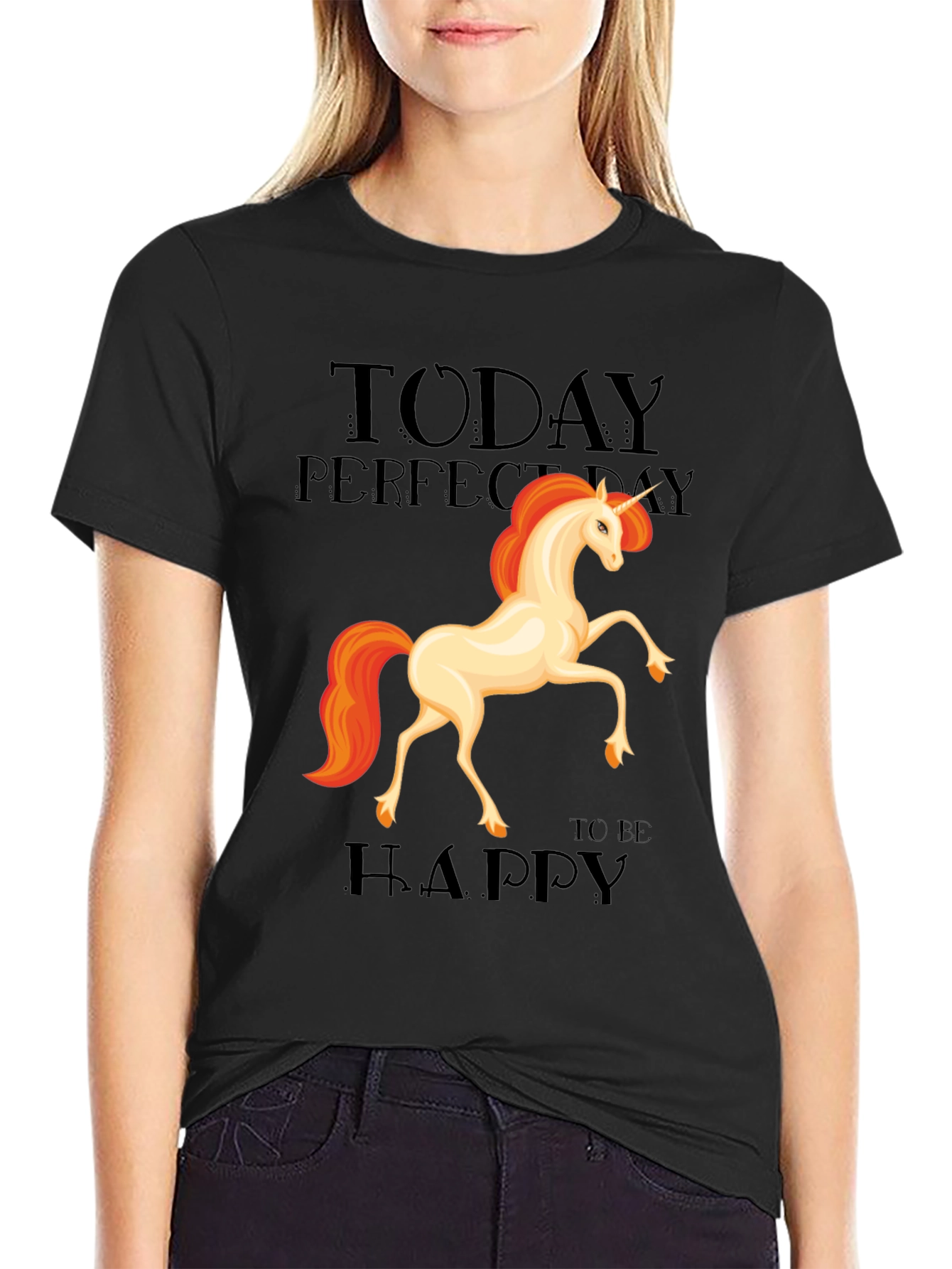 Black Unicorn Graphic Tee - Today Perfect Day To Be Happy T-Shirt view 2