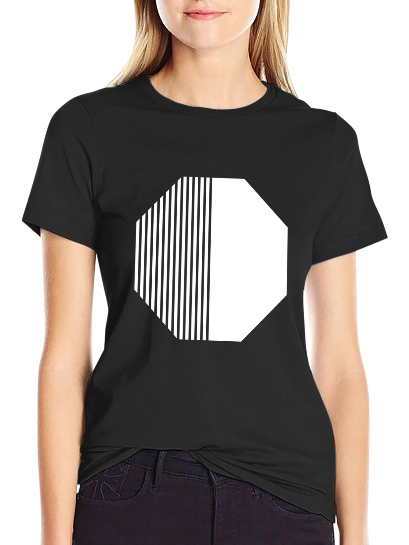 Black Abstract Graphic Tee - Octagon Design - Black view 2
