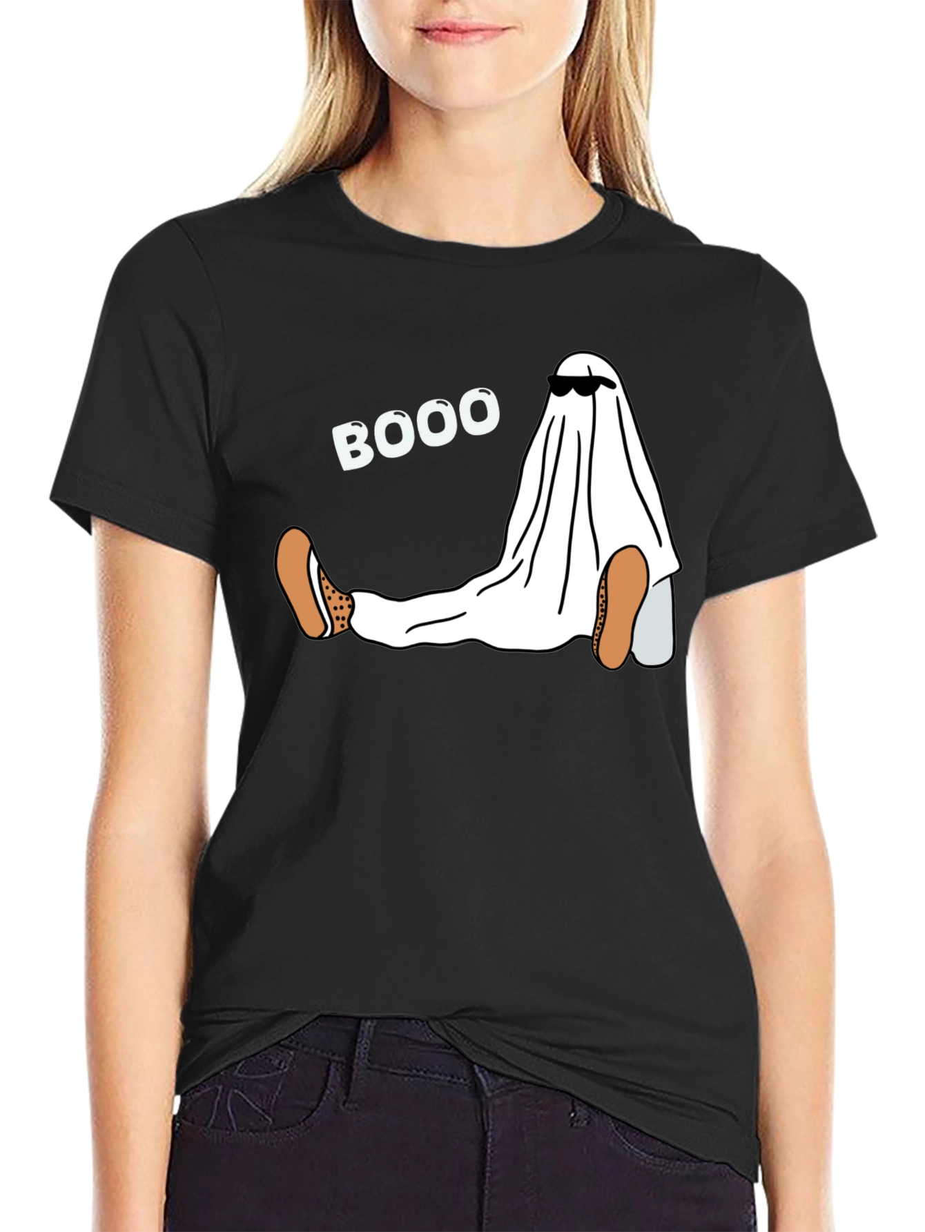 Black Funny Halloween Ghost Boo T-Shirt view 2