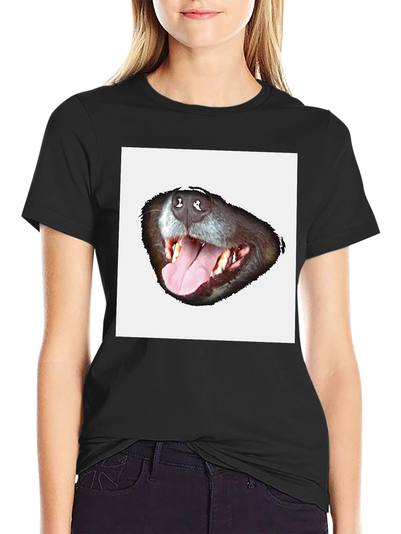 Black Funny Dog Face Graphic Black T-Shirt view 2