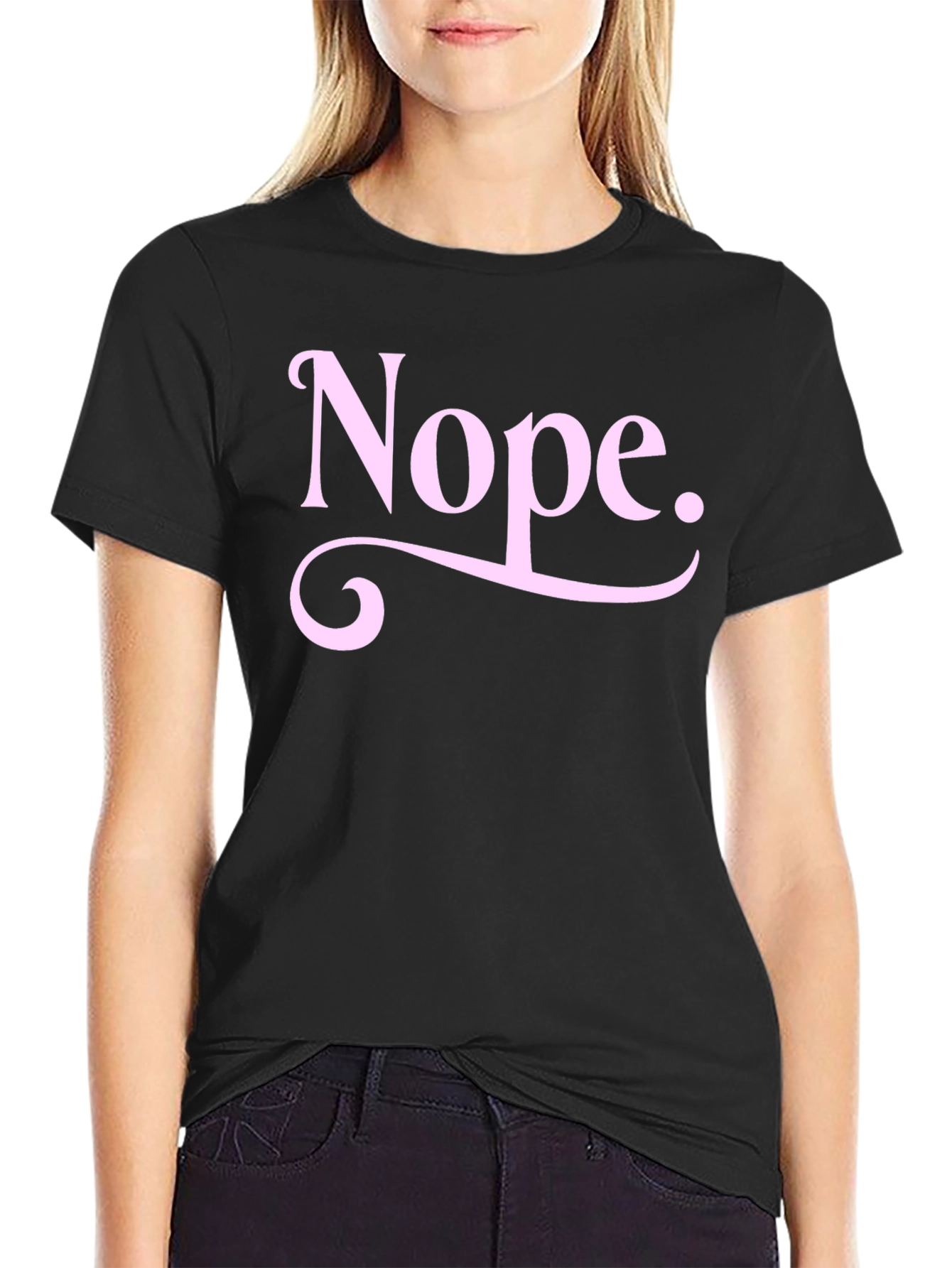 Black Nope Graphic Tee - Unisex Black Cotton T-Shirt view 2