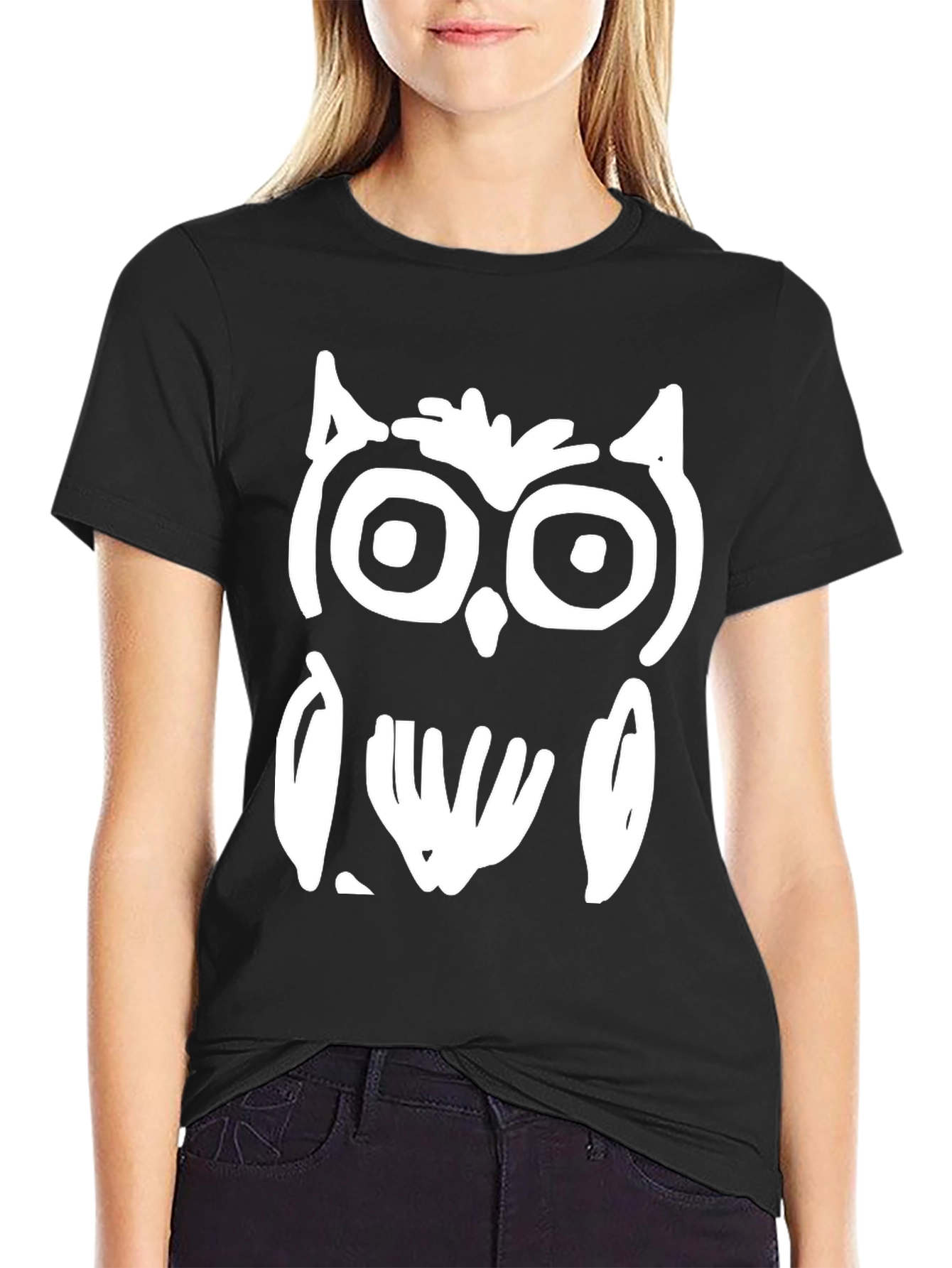 Black Abstract Owl Graphic Black T-Shirt view 2