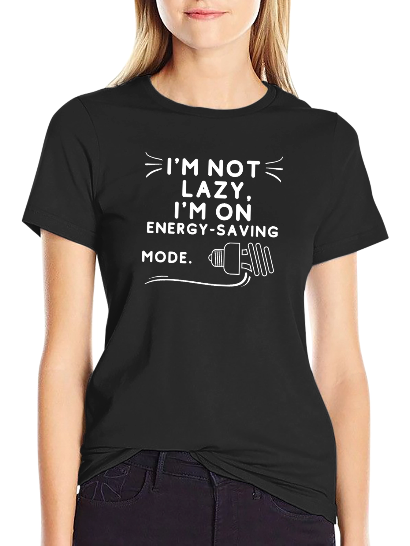 Black Funny Energy Saving Mode Black T-Shirt view 2