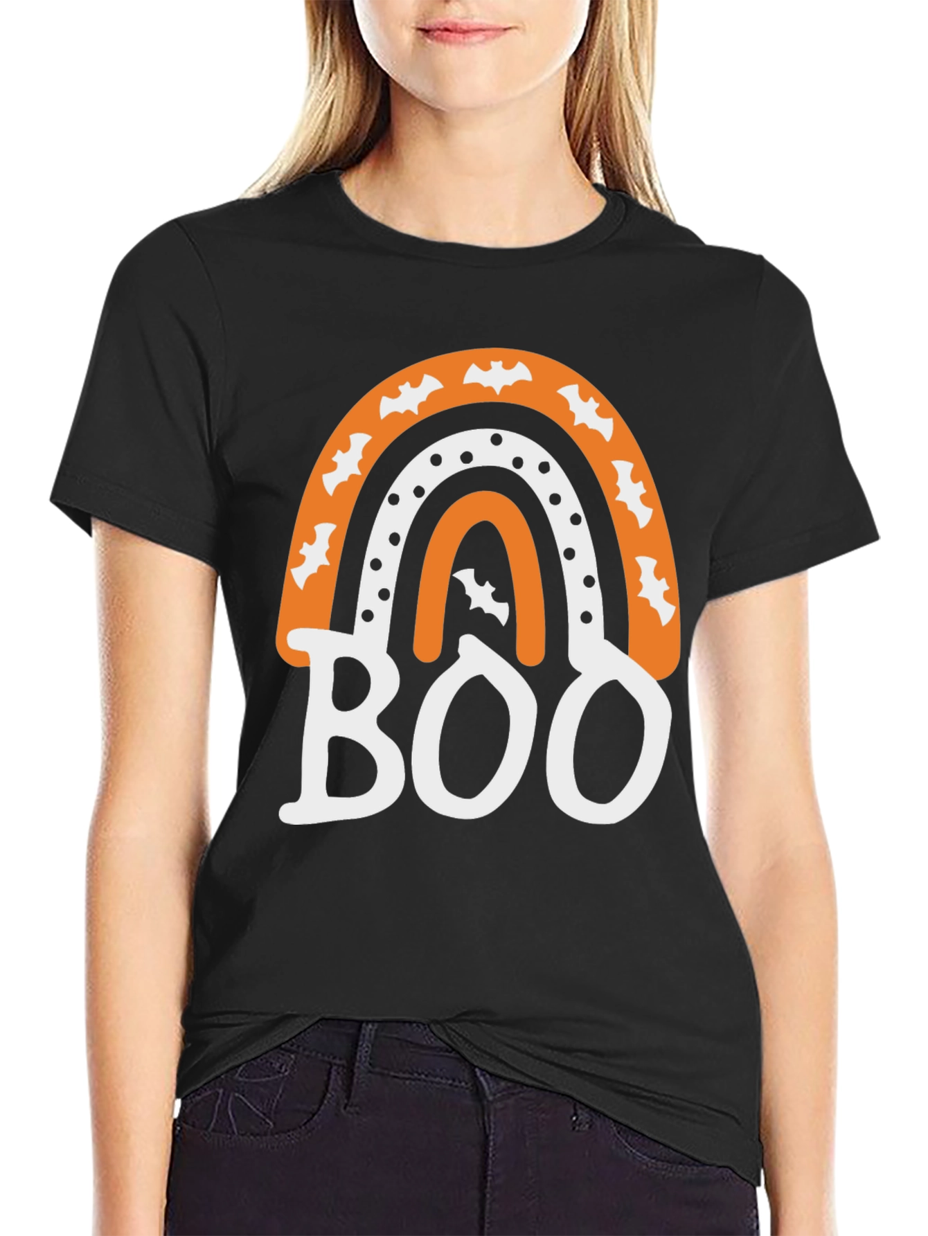 Black Halloween Boo Rainbow T-Shirt view 2