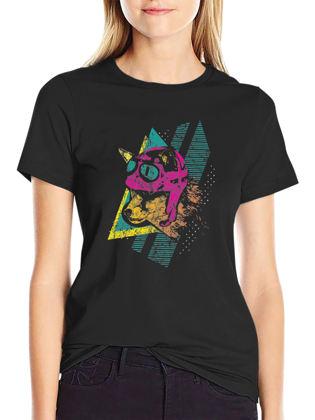 Black Retro Dog Tee - 80's Style Graphic T-Shirt view 2