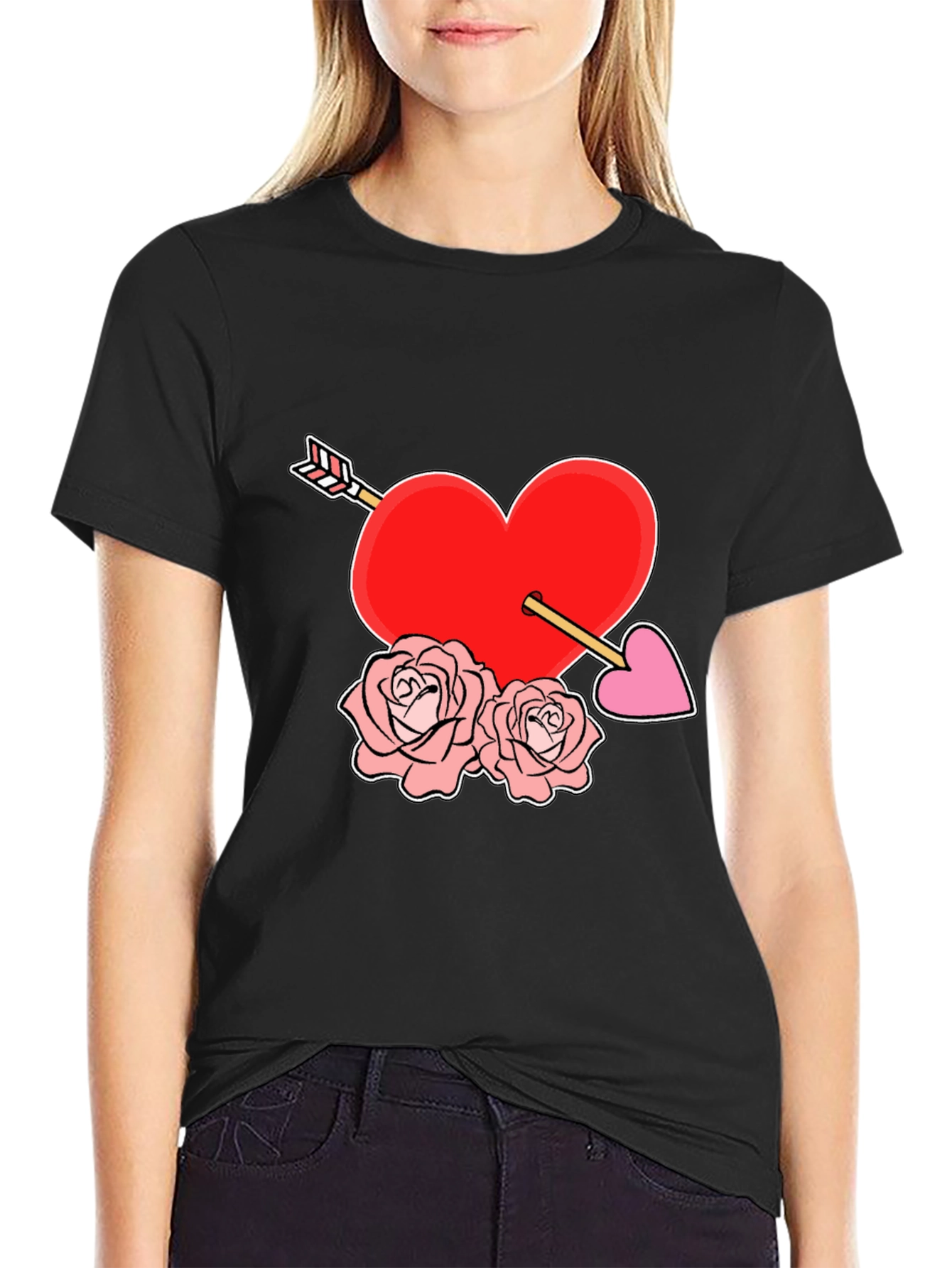 Black Heart Arrow Roses Graphic Tee view 2