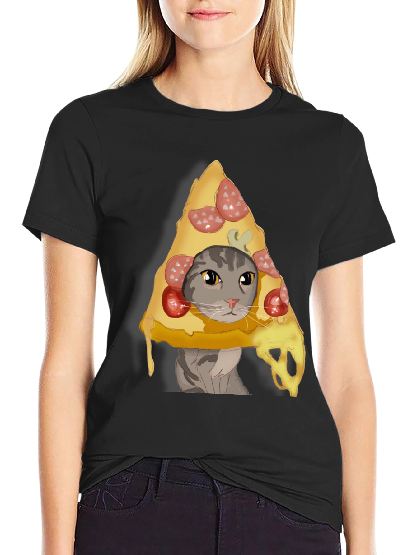 Black Pizza Cat Graphic T-Shirt - Funny & Unique view 2