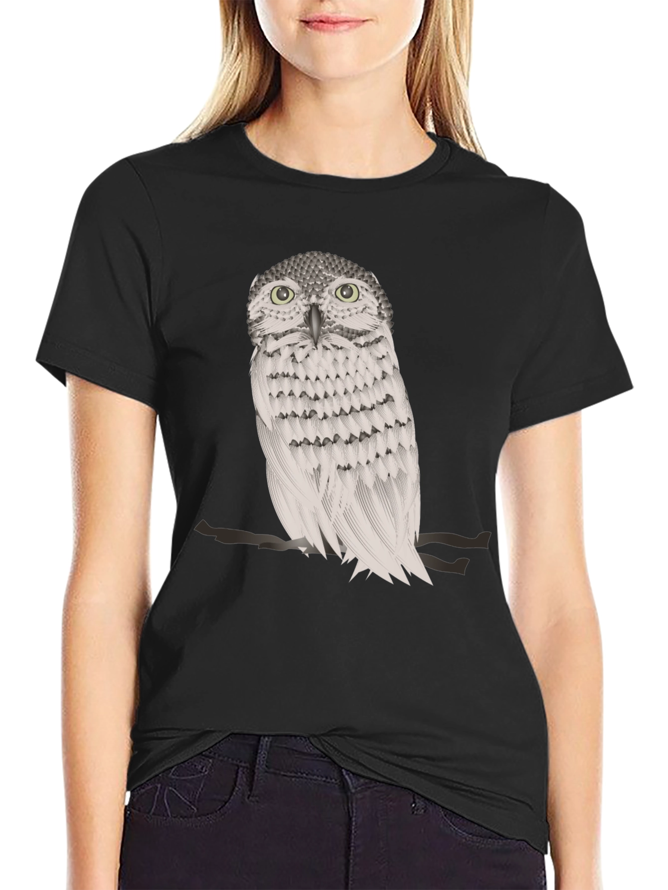 Black Owl Graphic Print Crew Neck T-Shirt view 2