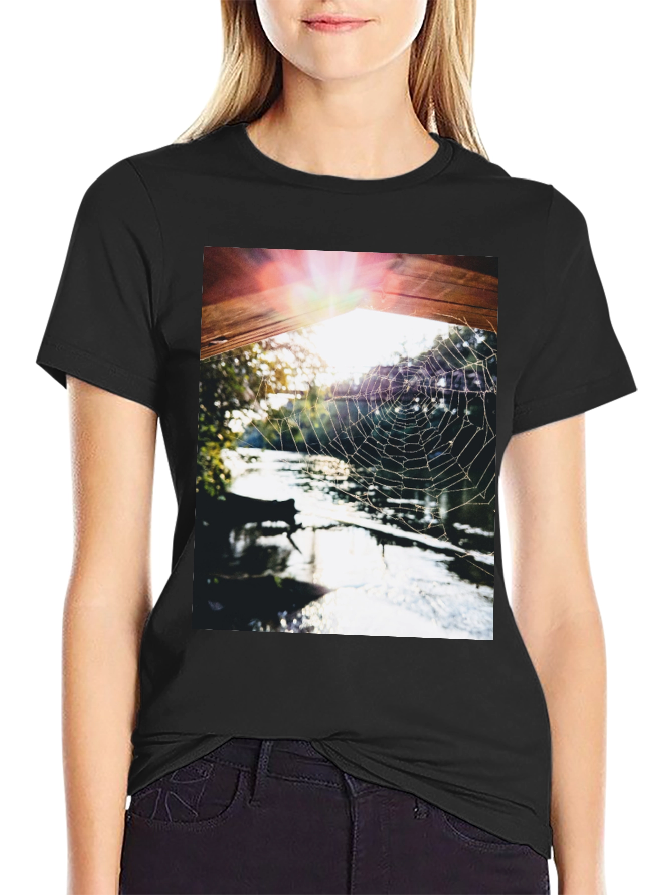 Black Spider Web at Sunrise T-Shirt view 2